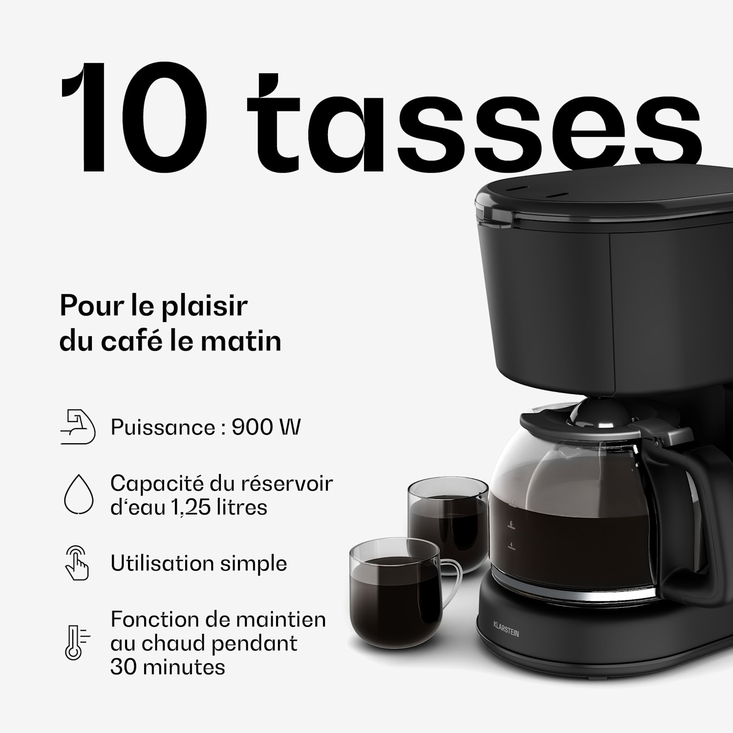 Velaire Machine à café filtre | 1,25 litre | Fonction maintien au chaud | 900 W | 10 tasses 