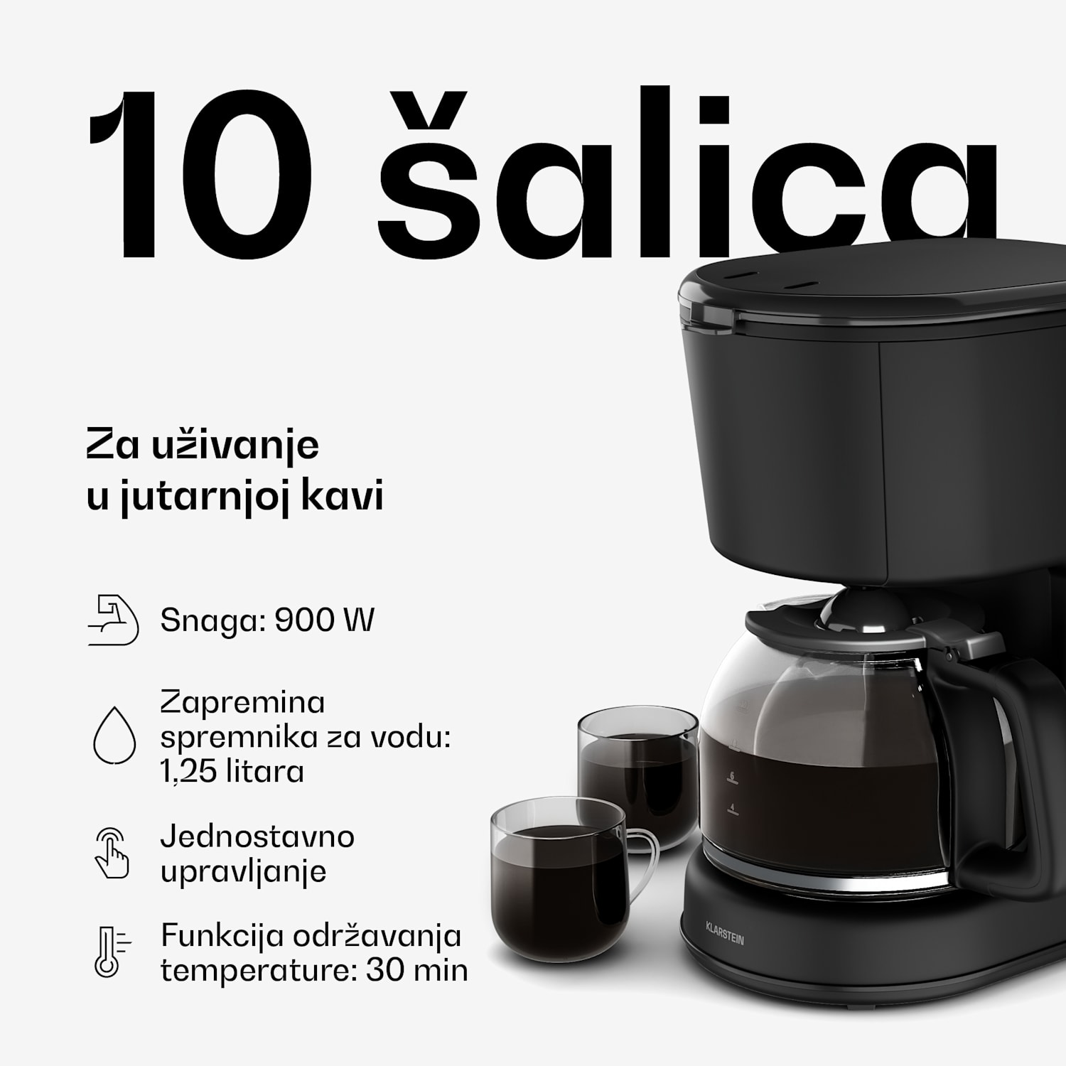 Velaire aparat za filter kavu | 1,25 litara | Funkcija održavanja topline | 900 W | 10 šalica 