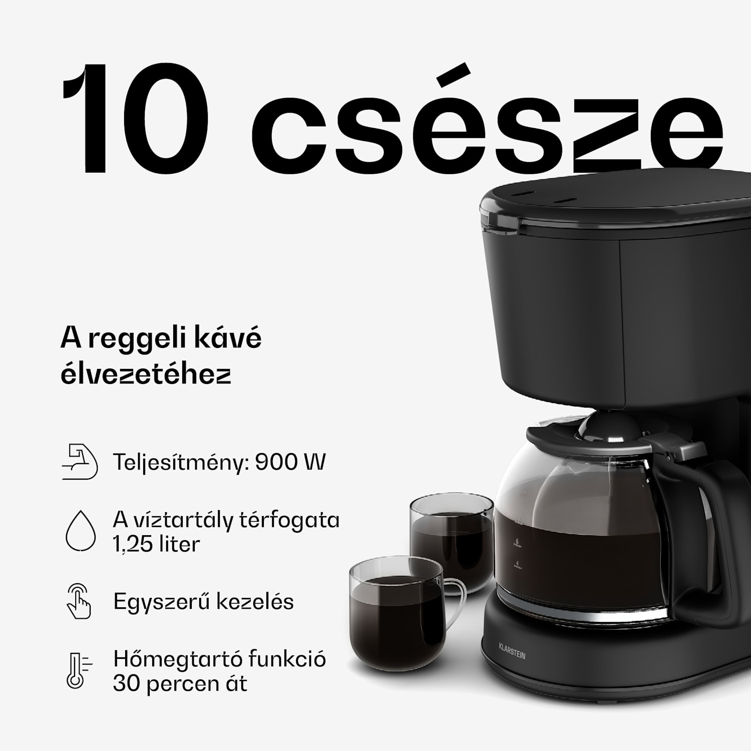 Velaire filteres kávéfőző | 1,25 liter | Hőmérséklet-megtartó funkció | 900 W | 10 csésze 