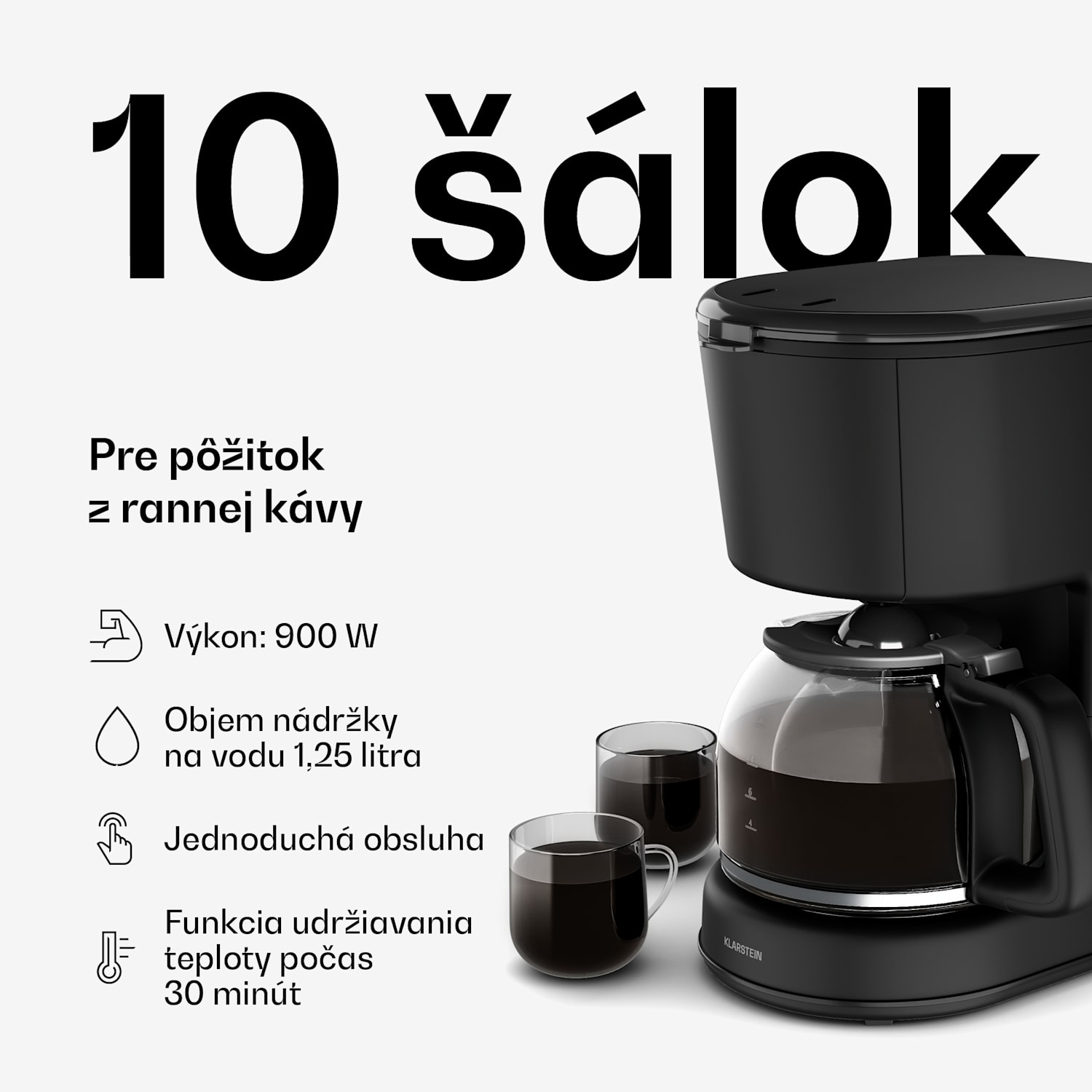 Velaire kávovar na filtrovanú kávu | 1,25 litra | Funkcia udržiavania teploty | 900 W | 10 šálok 