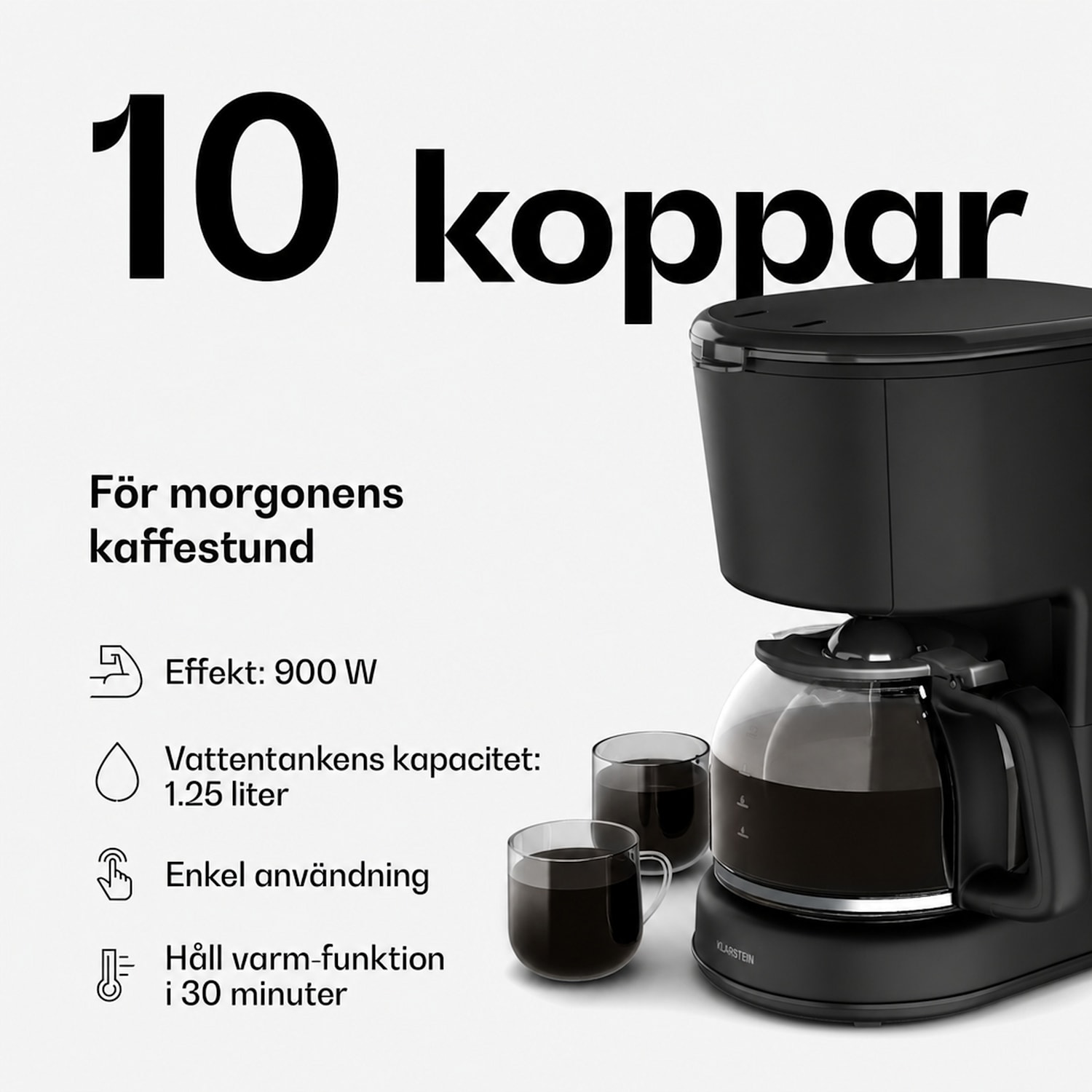 Velaire filterkaffebryggare | 1,25 liter | värmehållningsfunktion | 900 W | 10 koppar 