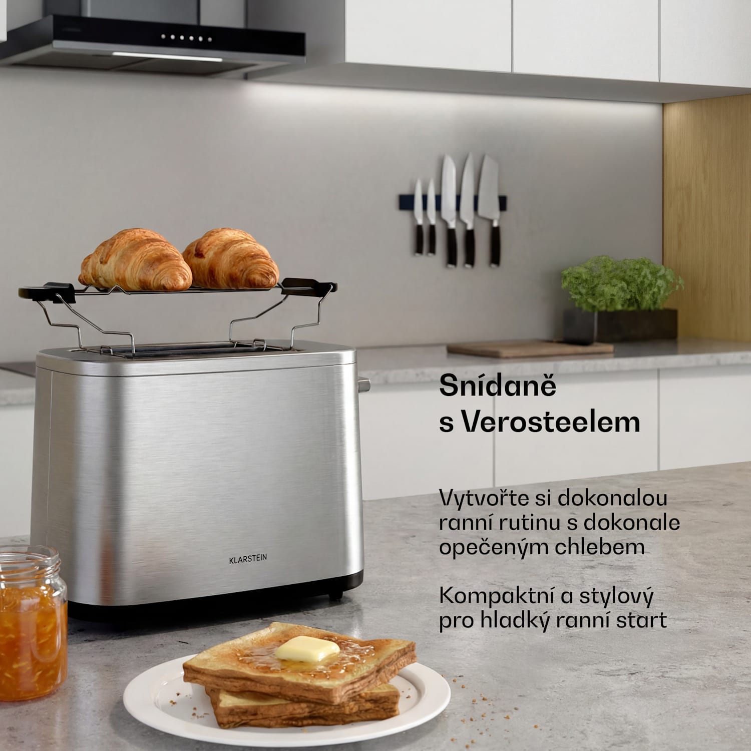 Topinkovač Verosteel | Topinkovač na 2 plátky | 800 W | 7 úrovní opékání | Ohřívač housek 