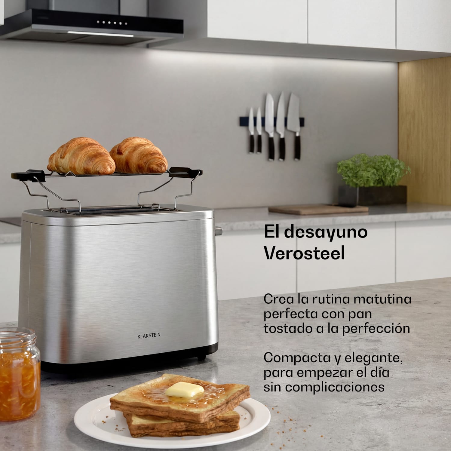 Verosteel Tostadora | Tostadora de 2 ranuras | 800 W | 7 niveles de tostado | Soporte para panecillos 