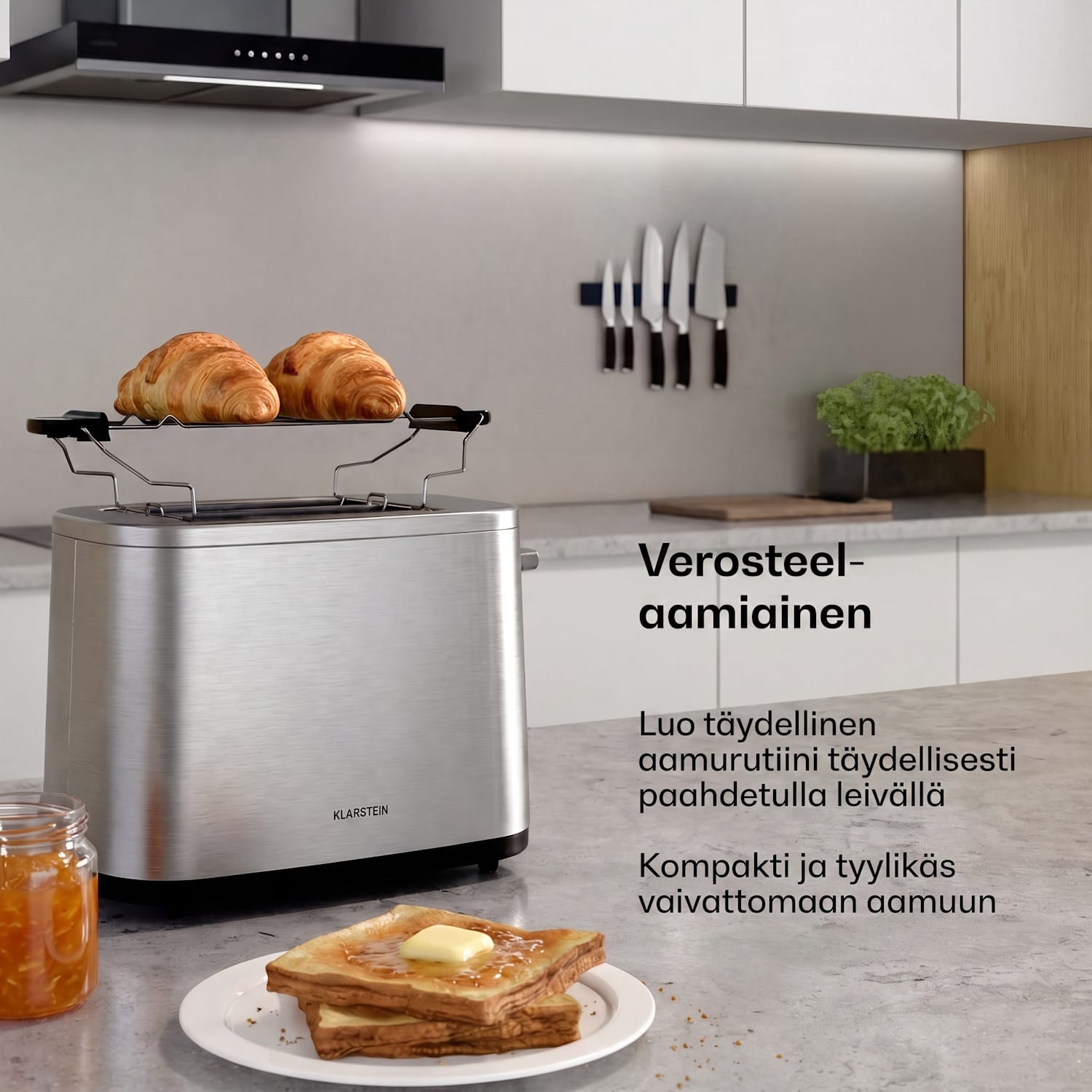 VeroSteel leivänpaahdin | 2 koloa | 800 W | 7 paahtoastetta | Sämpyläteline | Ruostumaton teräs 