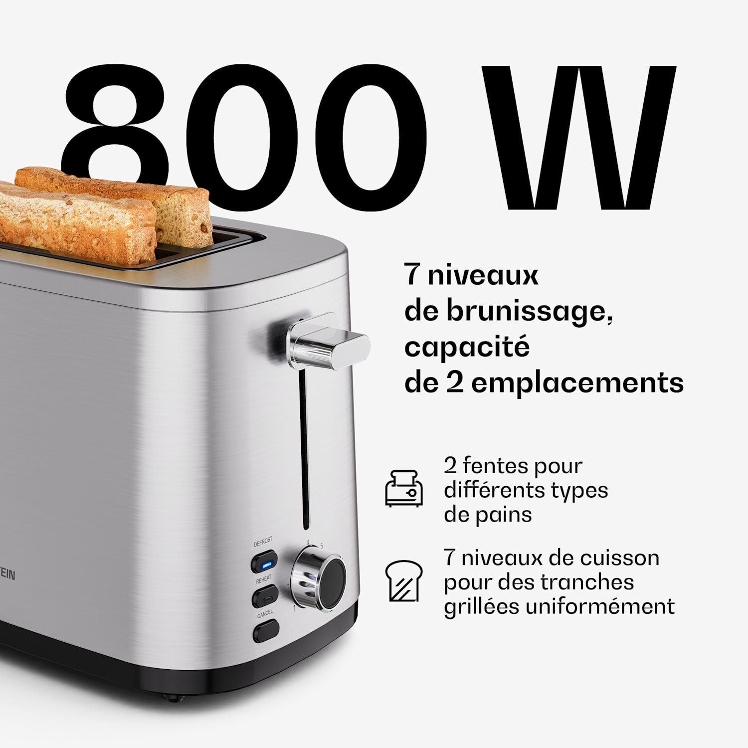 Verosteel toaster | 2-sneden broodrooster | 800 W | 7 bruiningsgraden | broodrekje 