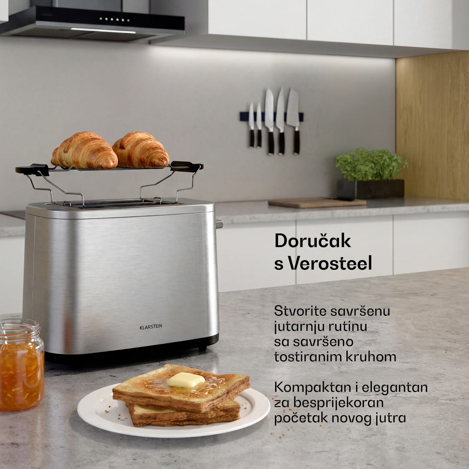 Verosteel toster | Toster za 2 kriške | 800 W | 7 razina pečenja | Grijač peciva 
