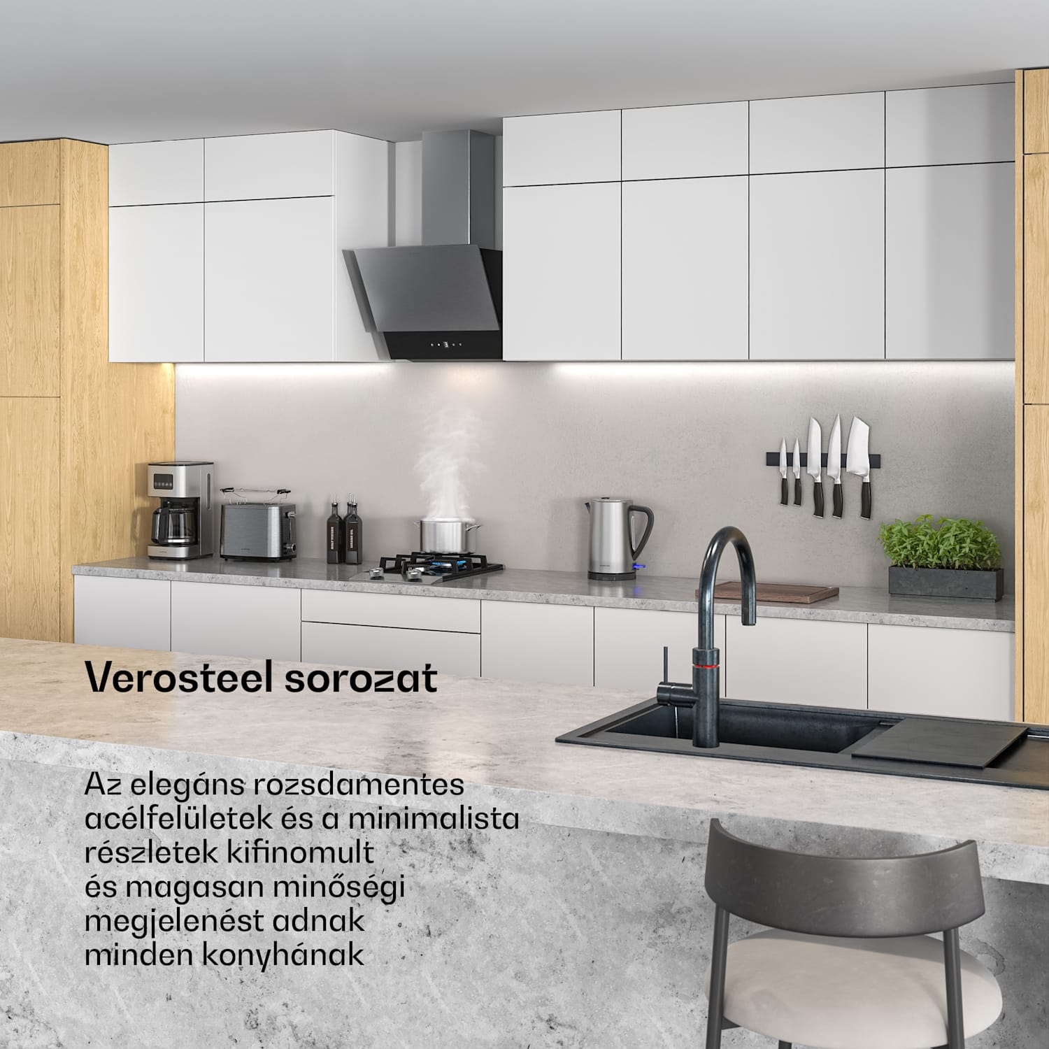 Verosteel kenyérpirító | 2 szeletes kenyérpirító | 800 W | 7 pirítási fokozat | Zsemlemelegítő 