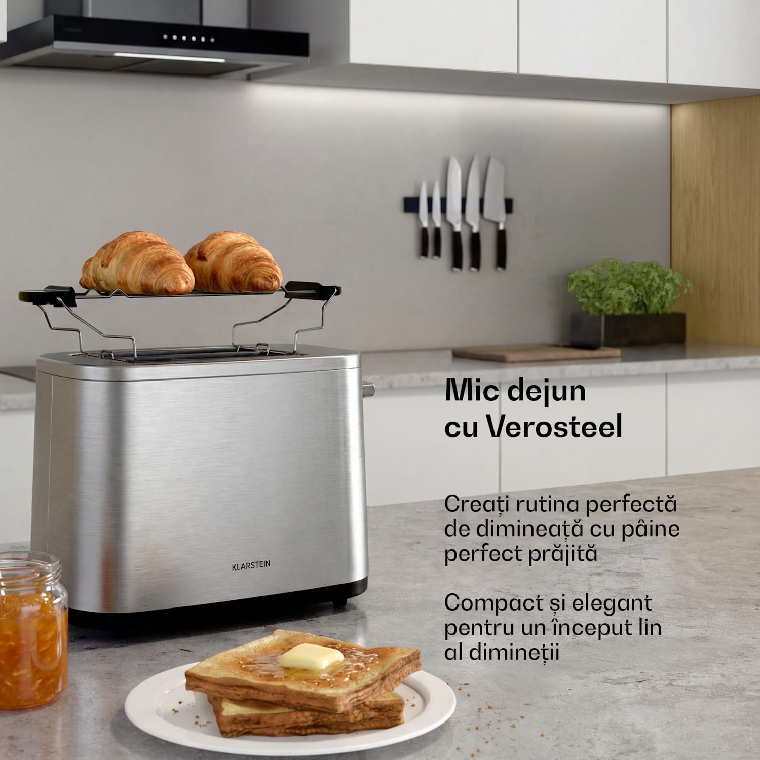 Toaster Verosteel | Toaster cu 2 felii | 800 W | 7 niveluri de prăjire | Încălzitor chifle 