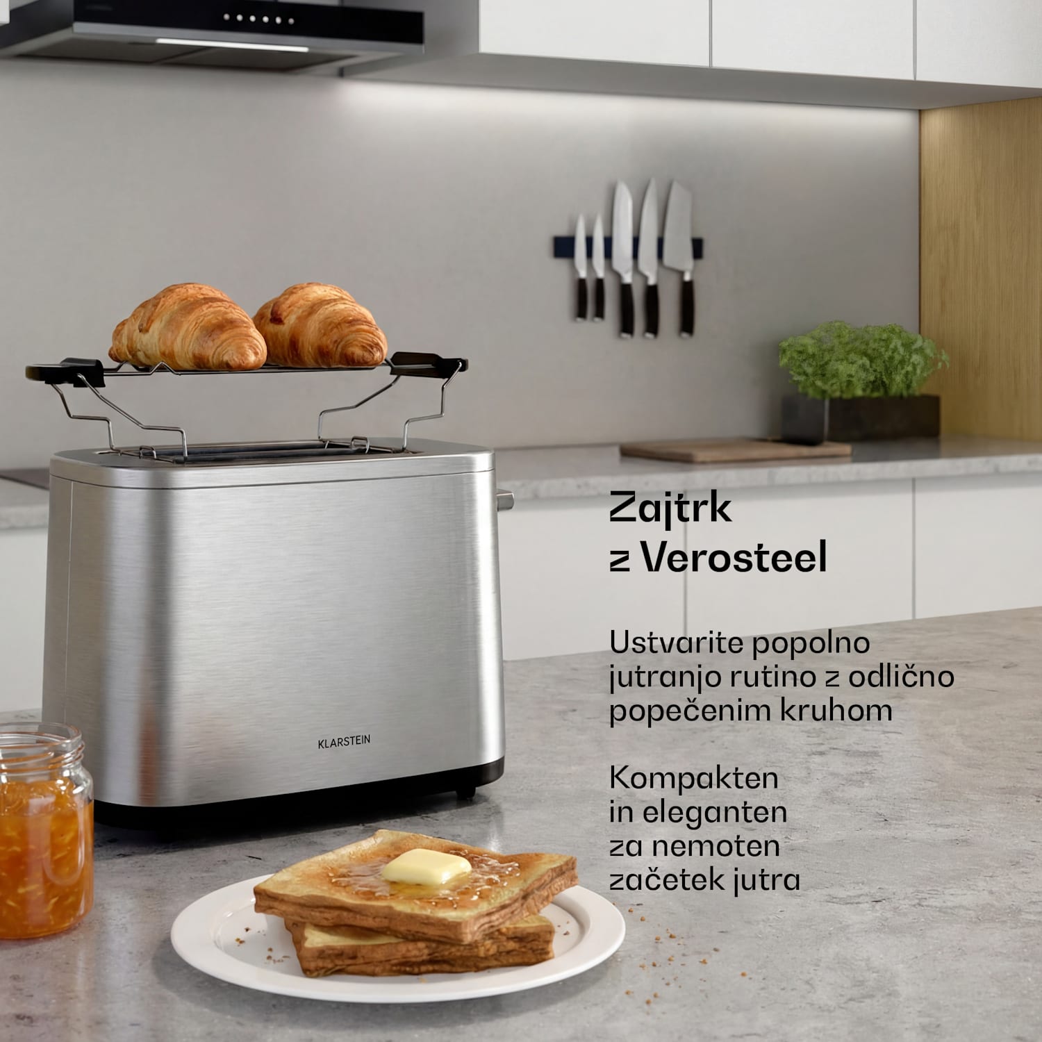 Verosteel toaster | 2 rezini | 800 W | 7 stopenj opekanja | Grelnik za žemljice 