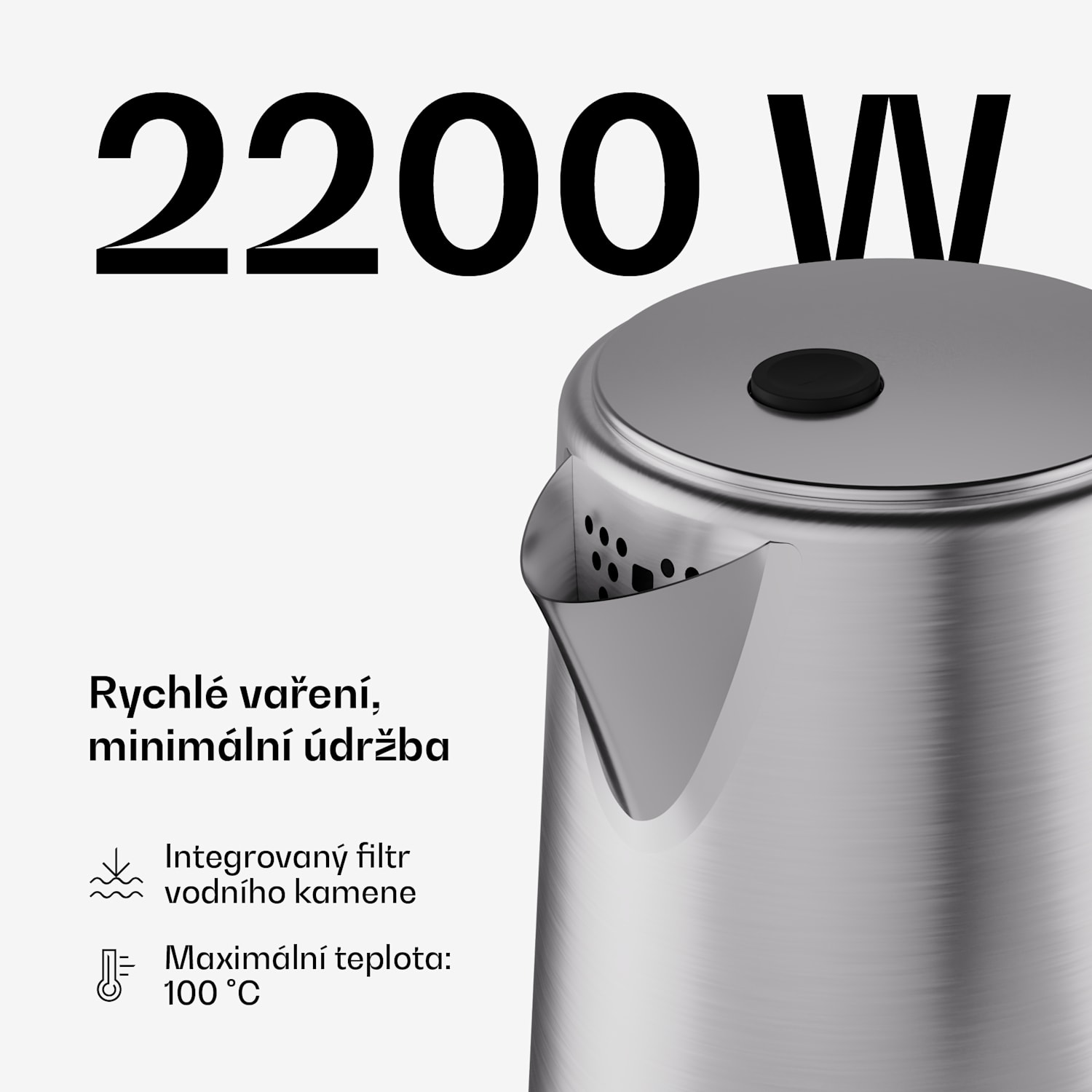 Rychlovarná konvice Verosteel | 1,7 litru | 2200 W | 360° otočná základna | Moderní design z nerezové oceli 