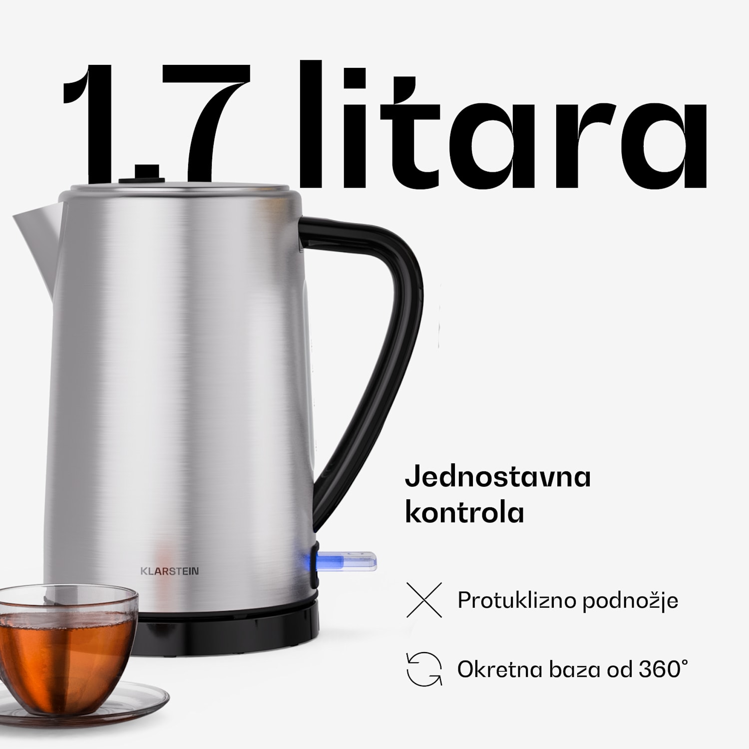 Verosteel električno kuhalo za vodu | 1,7 litara | 2200 W | Okretna baza 360° | moderni dizajn od nehrđajućeg čelika 