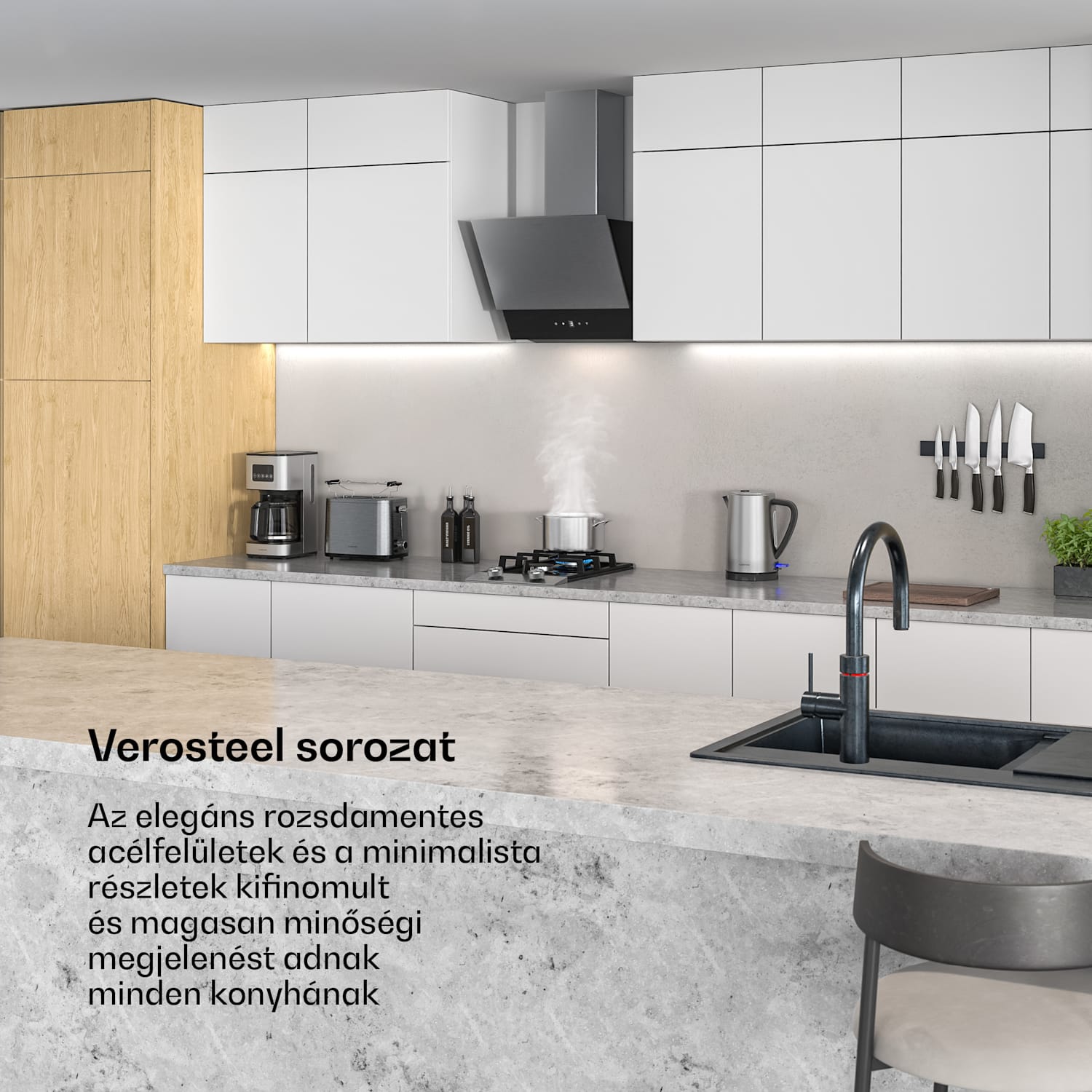 Verosteel vízforraló | 1,7 liter | 2200 W | 360°-ban forgatható alapzat | Modern rozsdamentes acél kialakítás 
