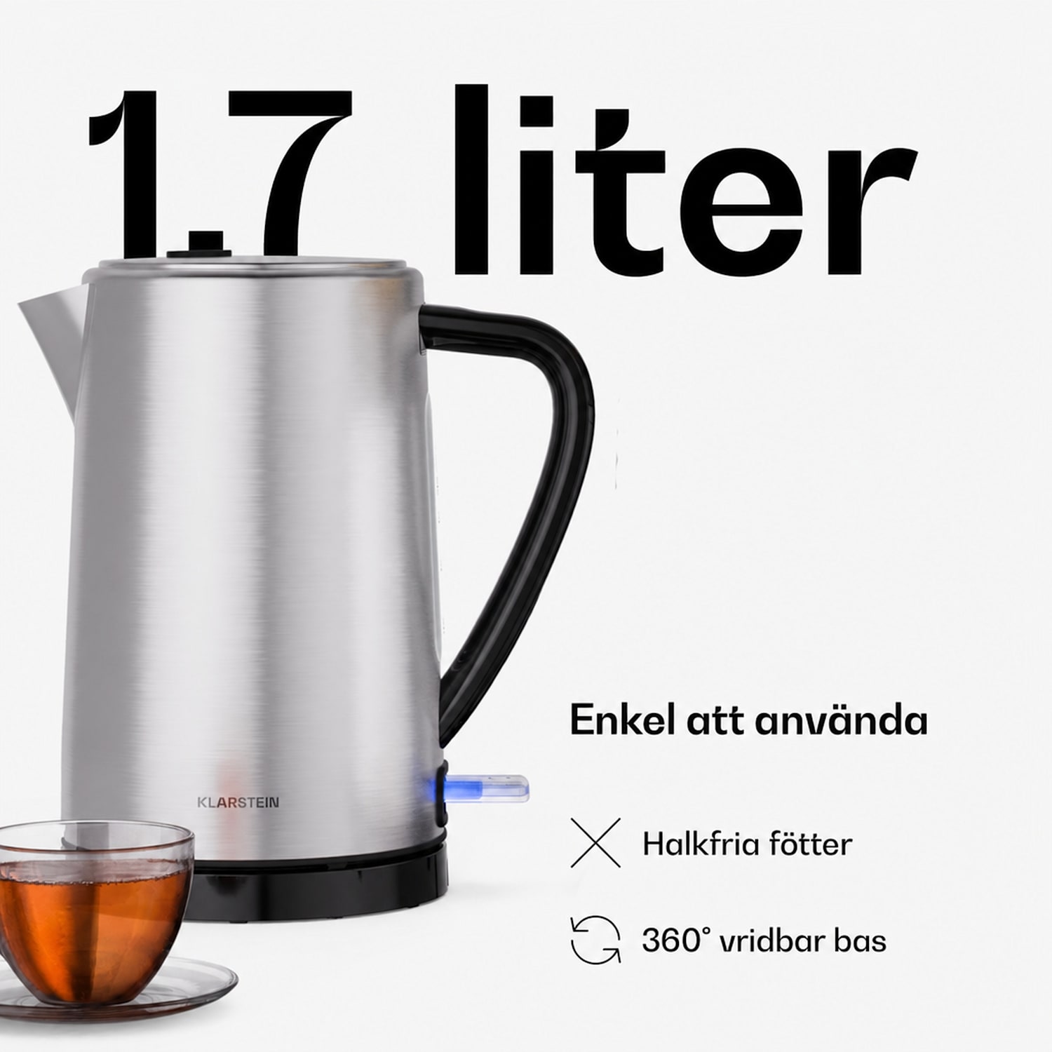 Verosteel Vattenkokare | 1,7 liter | 2200 W | 360° roterande bas | Modernt rostfritt stål-design 