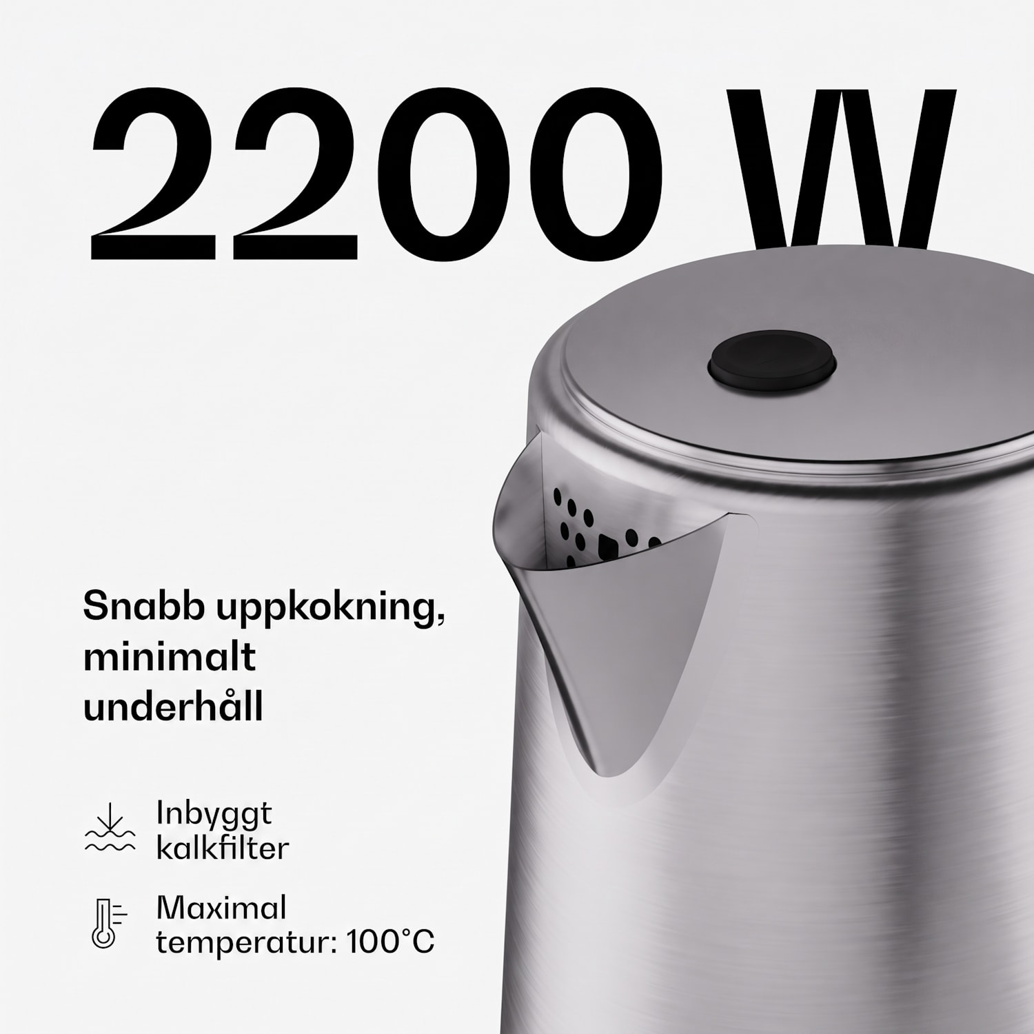 Verosteel Vattenkokare | 1,7 liter | 2200 W | 360° roterande bas | Modernt rostfritt stål-design 