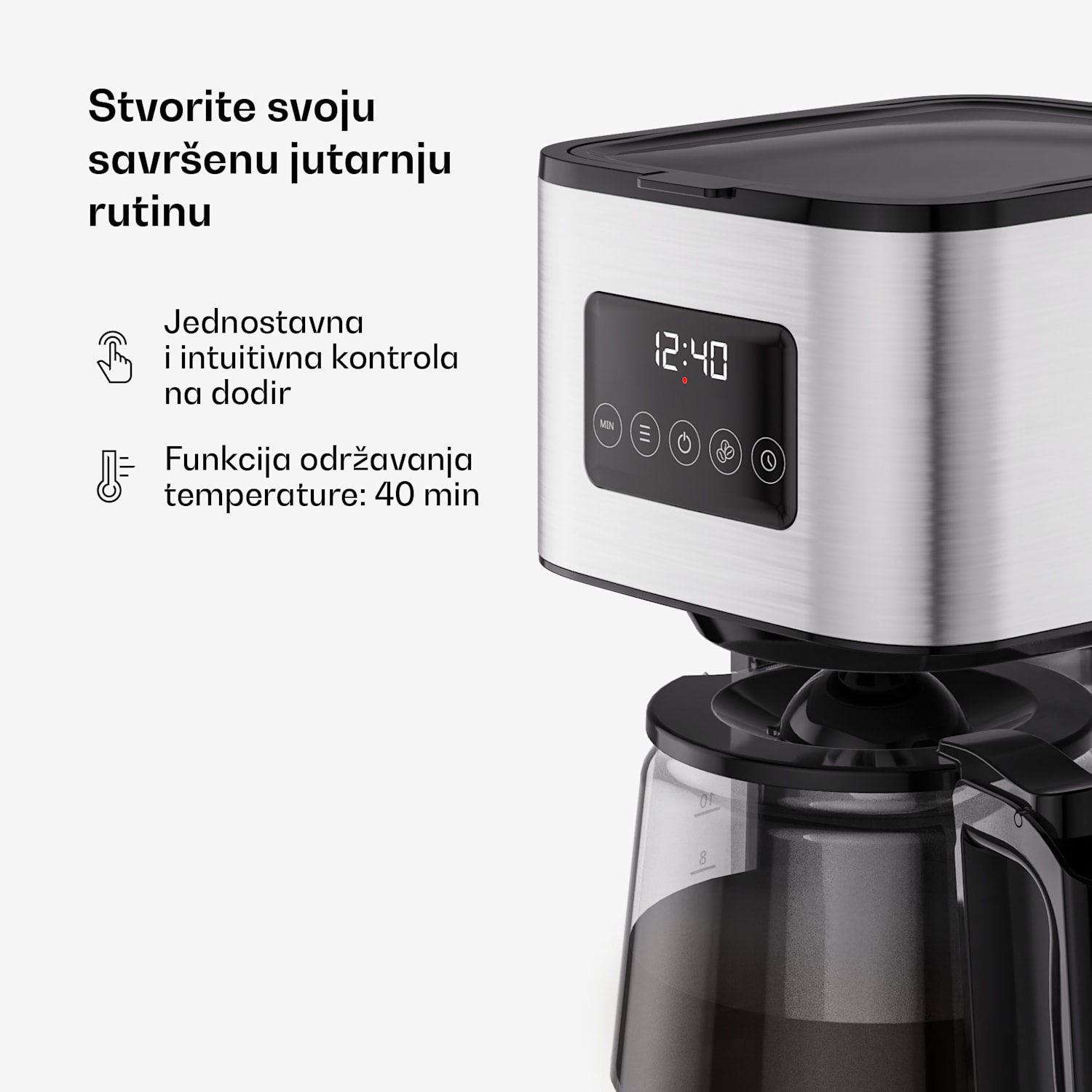 Verosteel aparat za filter kavu | nehrđajući čelik | 1,5 litara | Funkcija održavanja topline | 12 šalica 