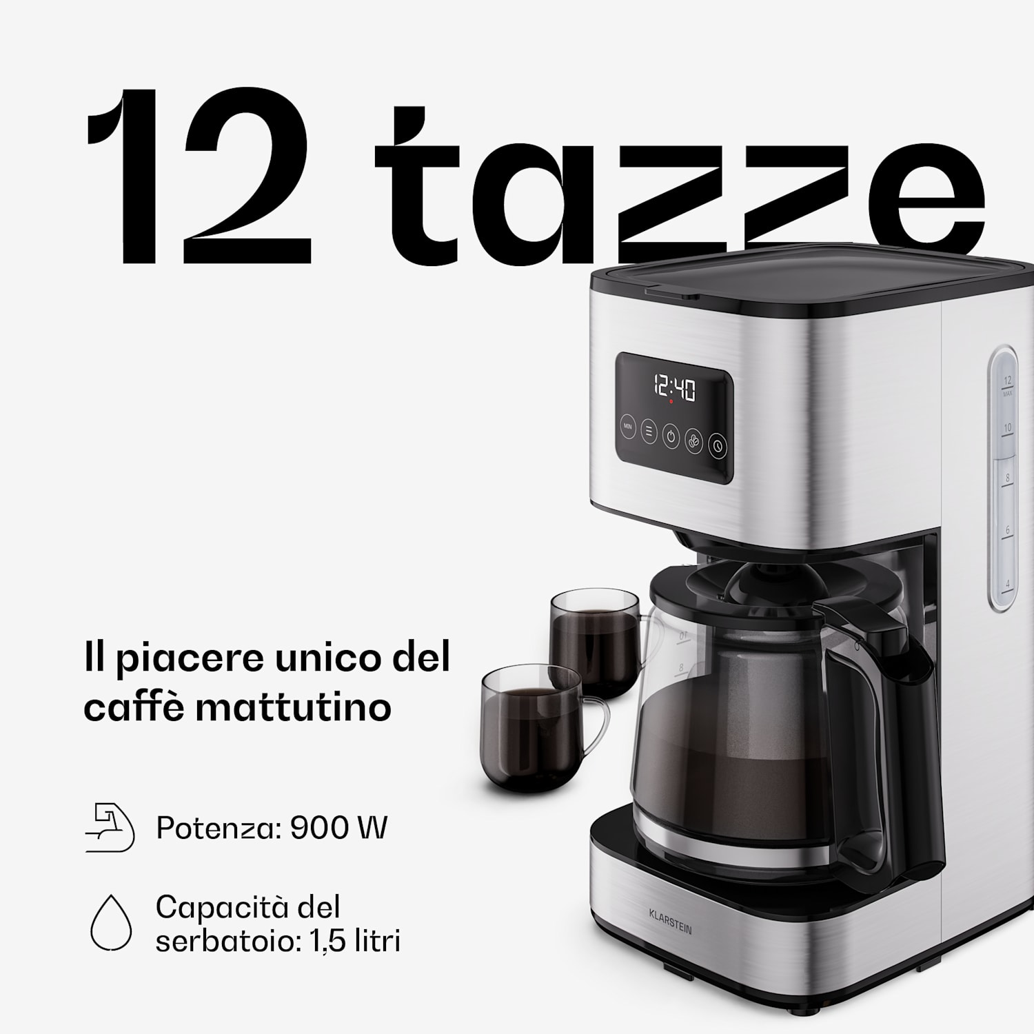 Verosteel - Macchina per caffè a filtro | Acciaio inox | 1,5 litri | Funzione di mantenimento calore | 12 tazze 