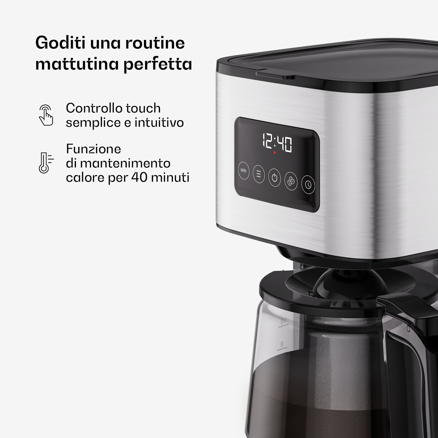 Verosteel - Macchina per caffè a filtro | Acciaio inox | 1,5 litri | Funzione di mantenimento calore | 12 tazze 