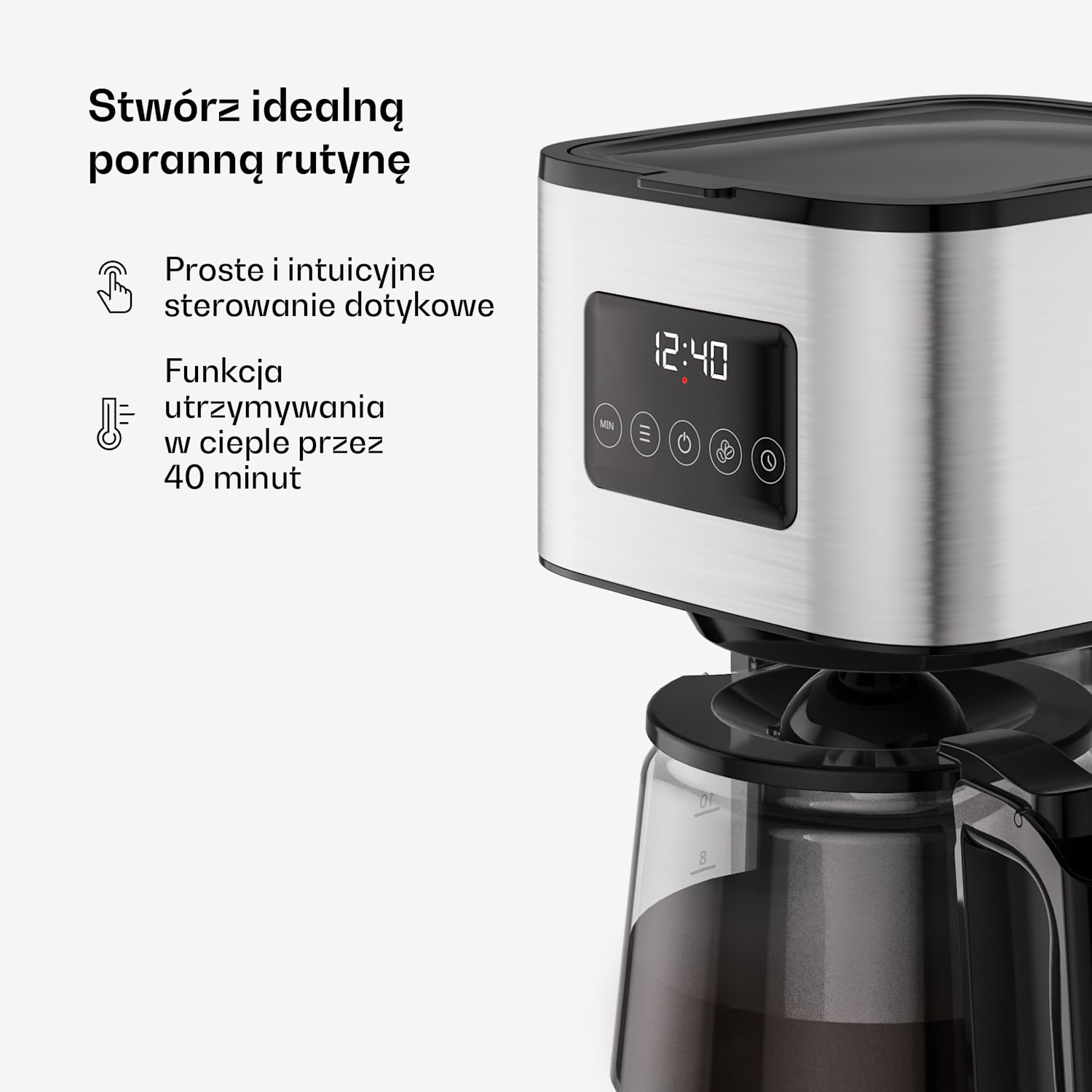 Verosteel Przelewowy ekspres do kawy | Stal nierdzewna | 1,5 litra | Funkcja utrzymywania ciepła | 12 filiżanek 