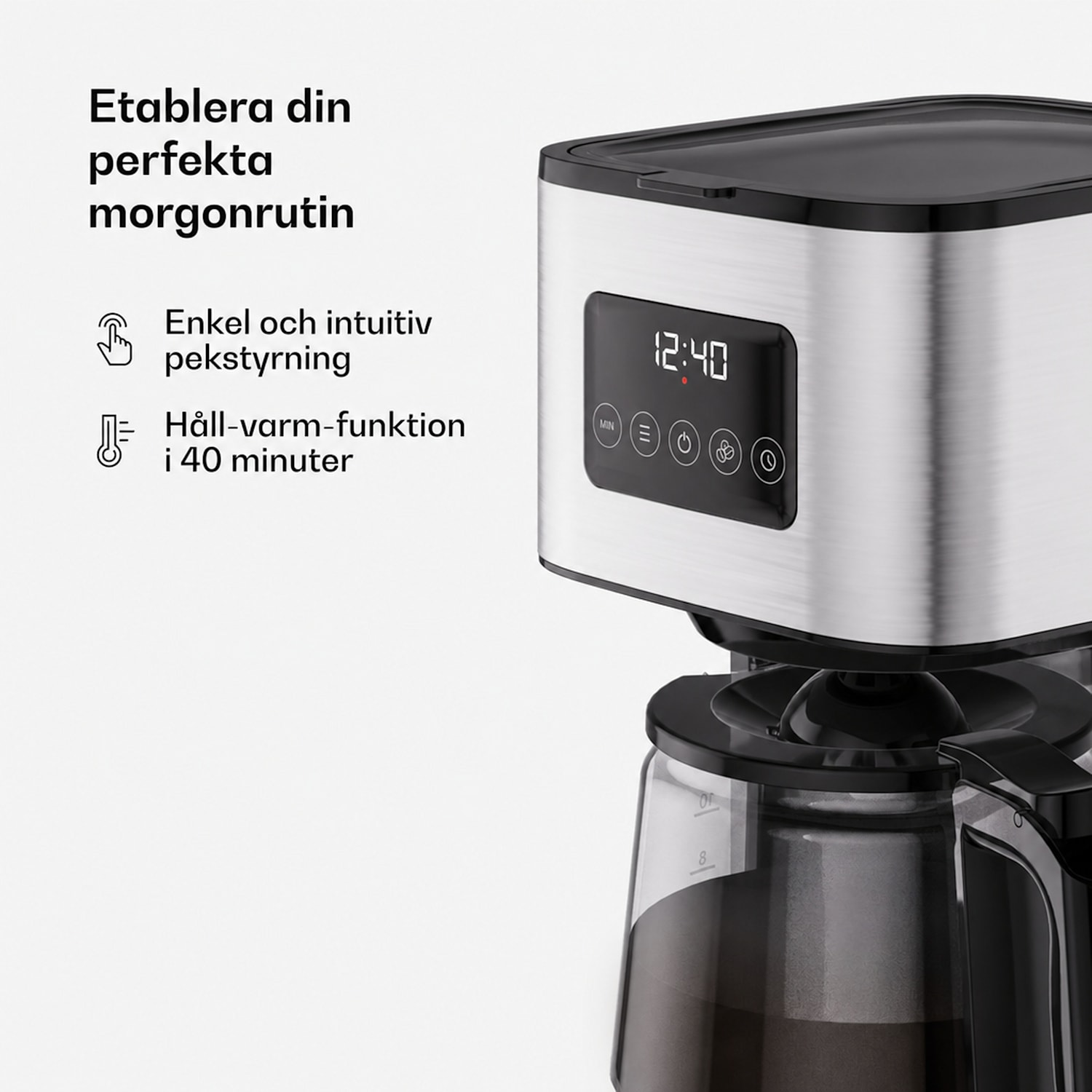 Verosteel filterkaffemaskin | Rostfritt stål | 1,5 liter | Värmehållningsfunktion | 12 koppar 