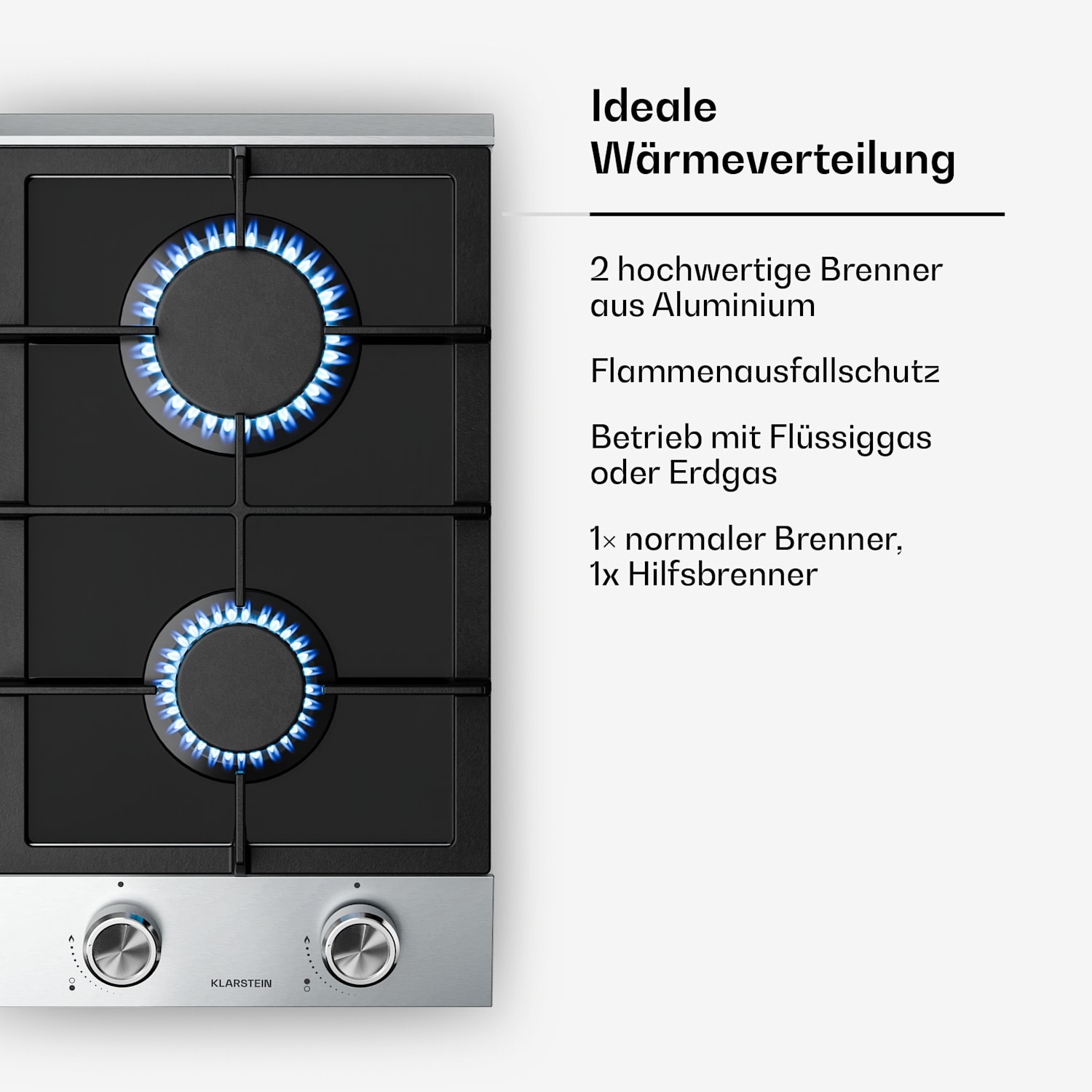 Verosteel Gaskochfeld | 2-flammig | elektrische Zündung | Erdgas- und LPG-kompatibel | 4200 W | 30 cm 