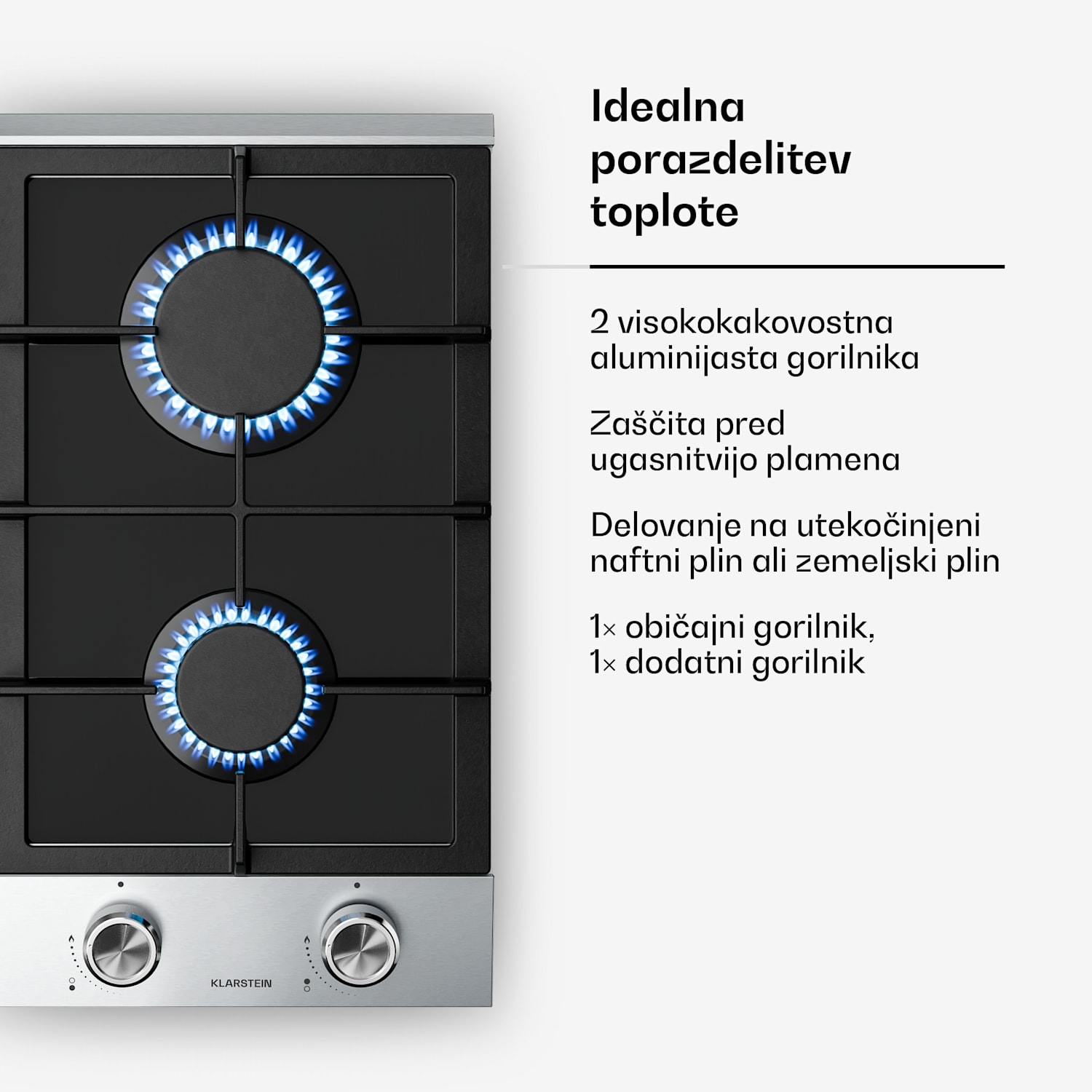 Verosteel Plinska kuhalna plošča, 2-conska, električni vžig, združljiva z zemeljskim plinom in utekočinjenim naftnim plinom, 4200 W, 30 cm 30 cm | Srebrna