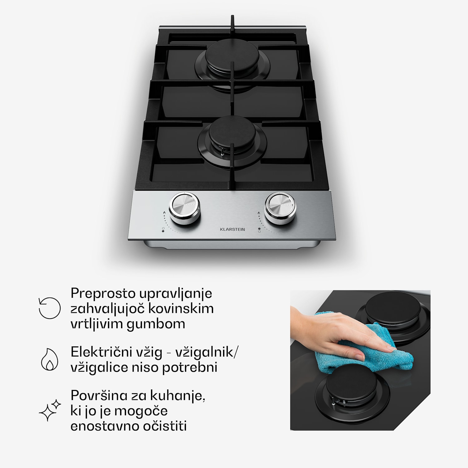 Verosteel Plinska kuhalna plošča, 2-conska, električni vžig, združljiva z zemeljskim plinom in utekočinjenim naftnim plinom, 4200 W, 30 cm 30 cm | Srebrna