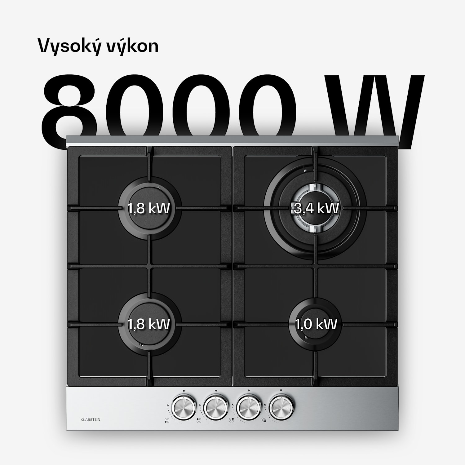 Verosteel plynová varná deska, 4 hořáky, elektrické zapalování, kompatibilní s zemním plynem a LPG, 8000 W, 60 cm 60 cm | Stříbrná