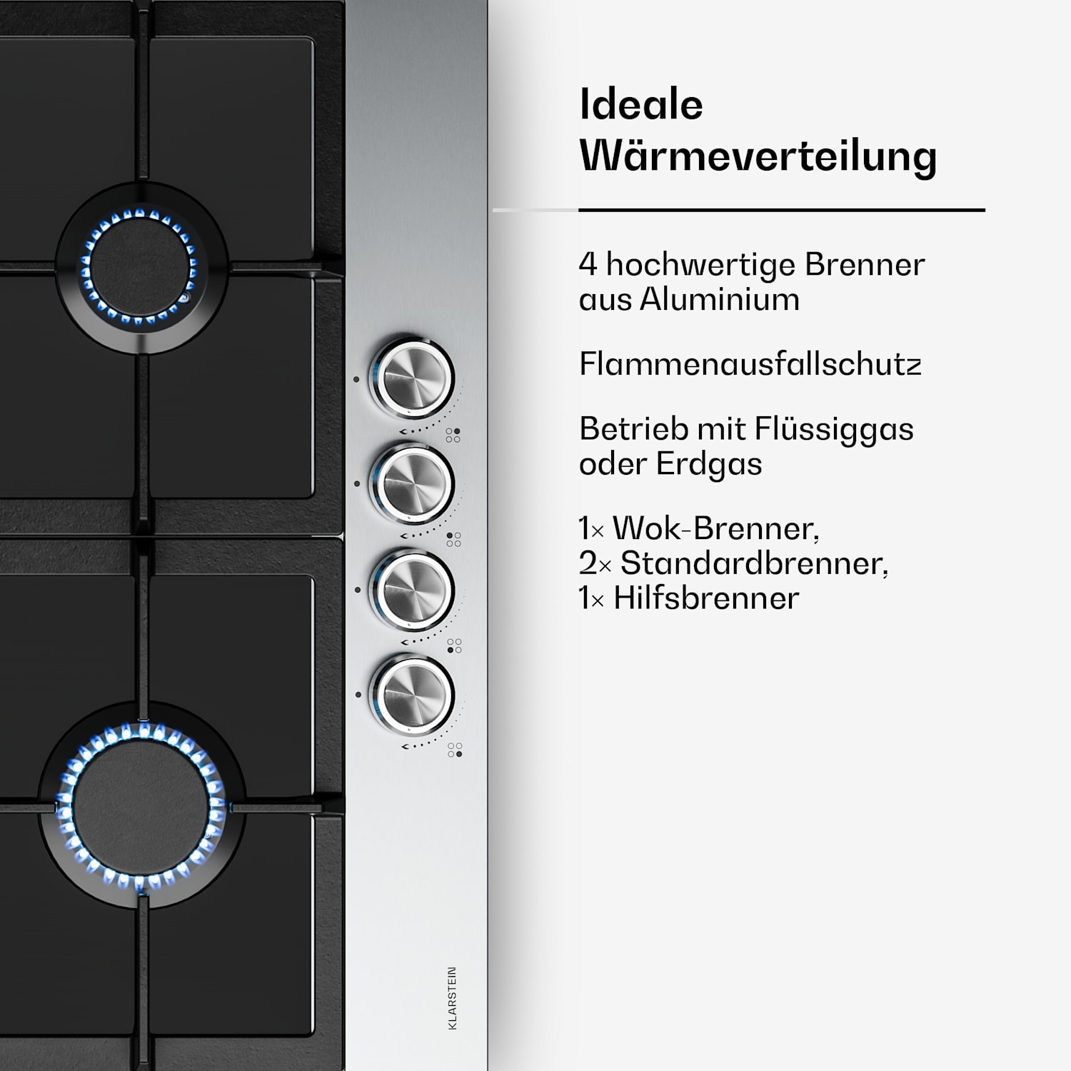 Verosteel Gaskochfeld | 4-flammig | elektrische Zündung | Erdgas- und LPG-kompatibel | 8000 W | 60 cm 