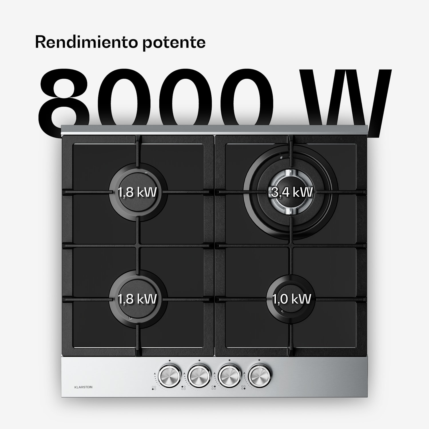 Placa de gas Verosteel de 4 quemadores, encendido eléctrico, compatible con gas natural y GLP, 8000 W, 60 cm 60 cm | Plata
