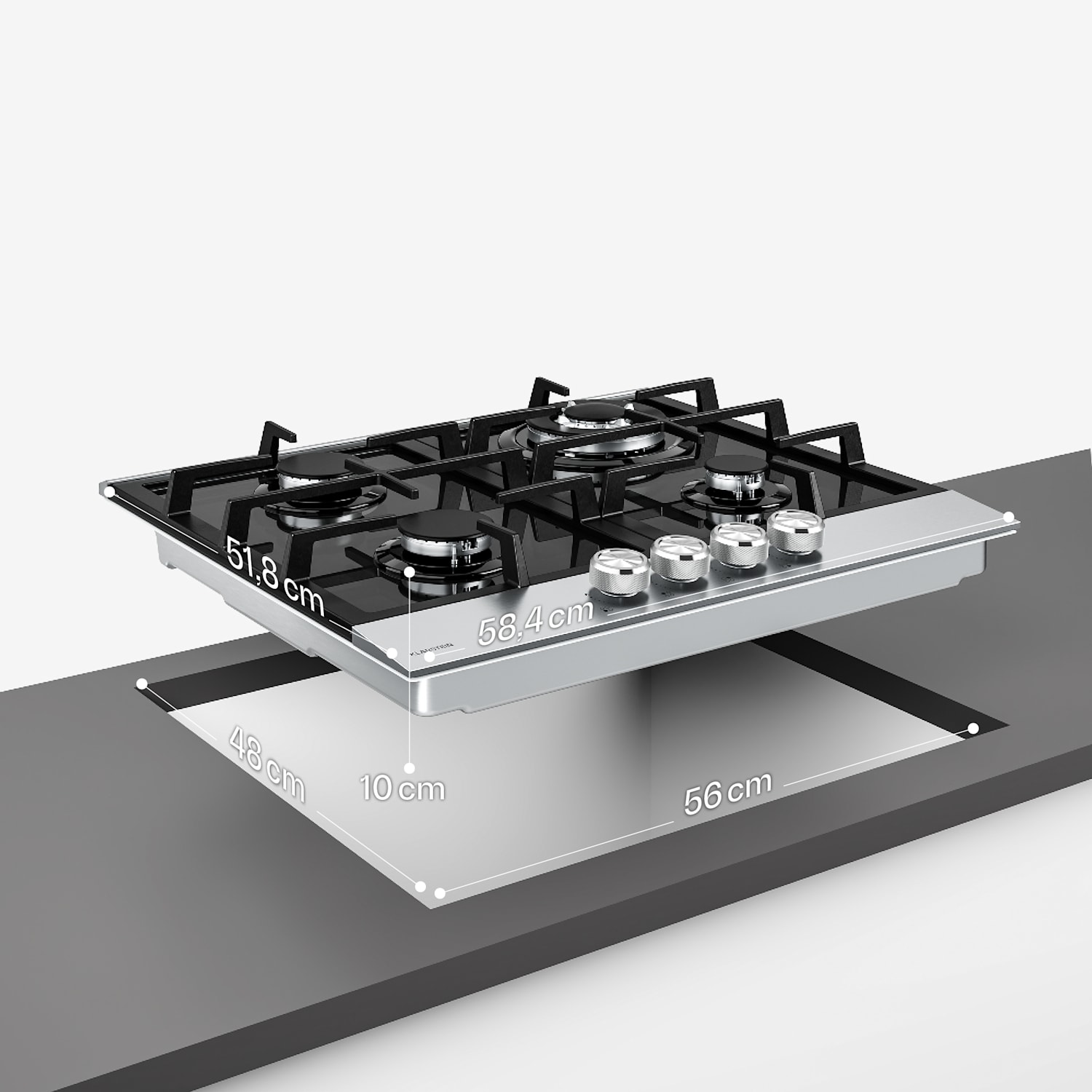 Placa de gas Verosteel de 4 quemadores, encendido eléctrico, compatible con gas natural y GLP, 8000 W, 60 cm 60 cm | Plata