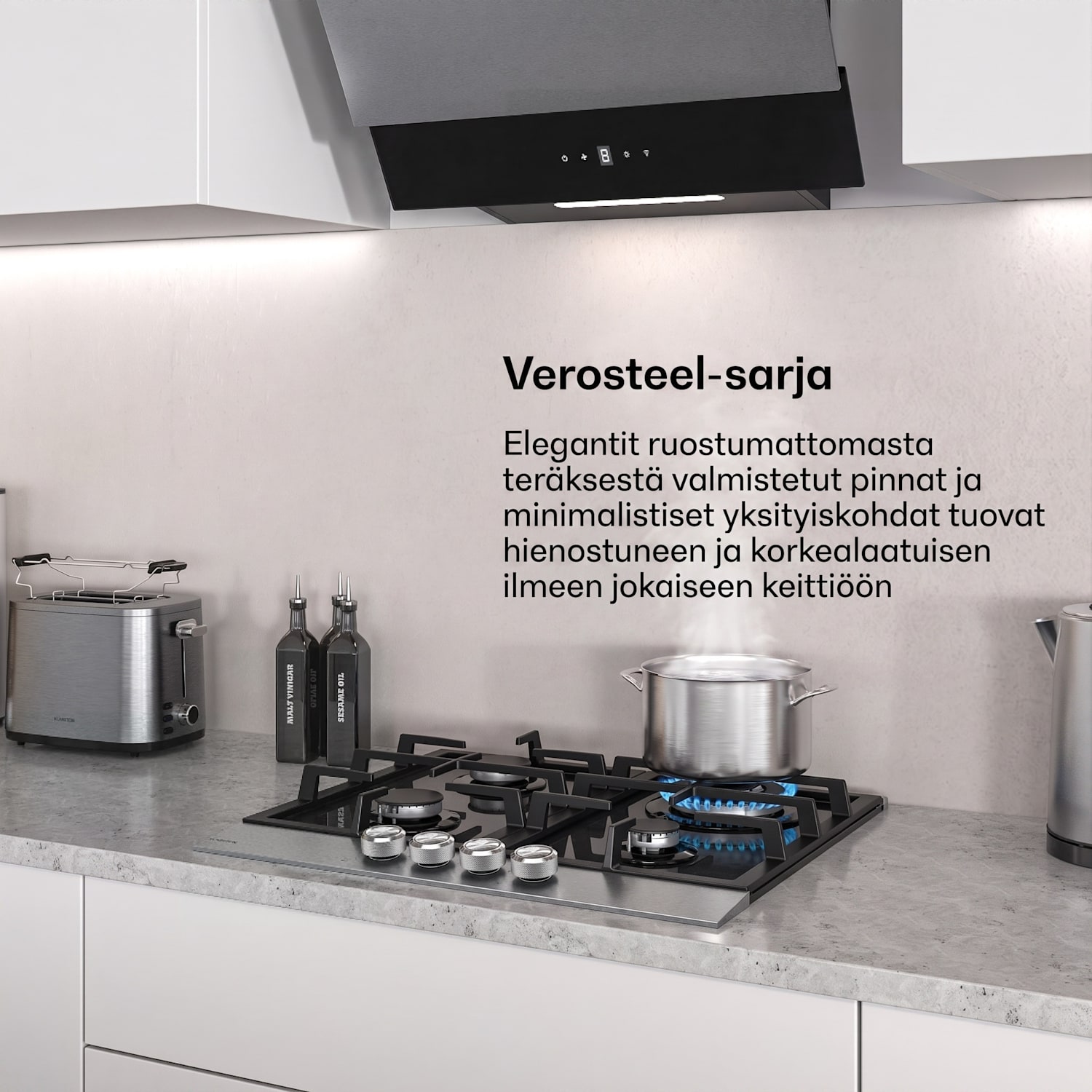 Verosteel kaasuliesi | 4 poltinta | sähkösytytys | maakaasu ja LPG yhteensopiva | 8000 W | 60 cm 60 cm | Hopea