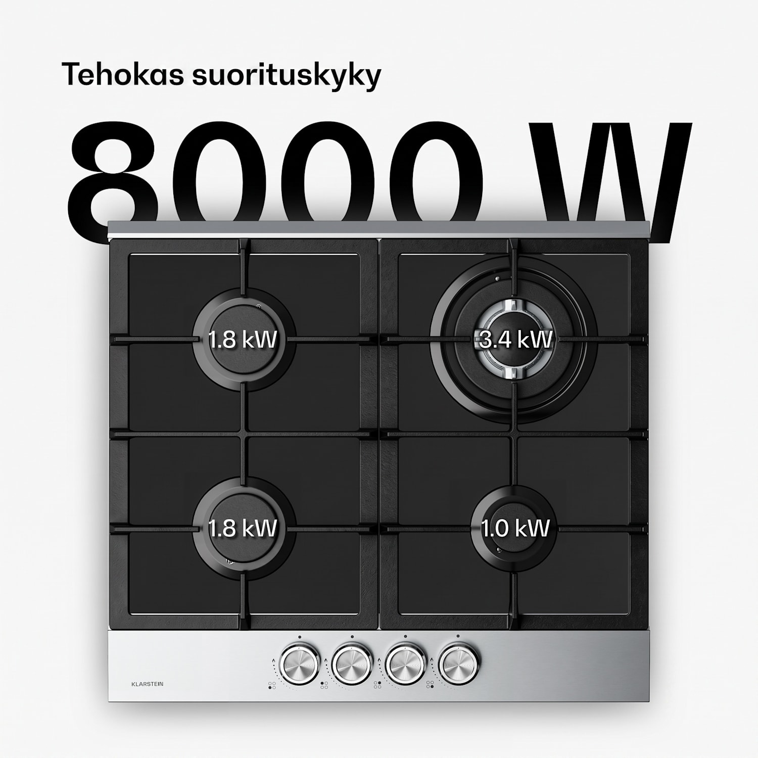 Verosteel kaasuliesi | 4 poltinta | sähkösytytys | maakaasu ja LPG yhteensopiva | 8000 W | 60 cm 60 cm | Hopea