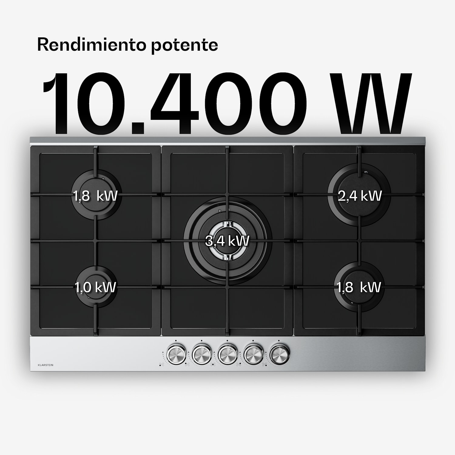 Placa de gas Verosteel de 90 cm, 5 quemadores, encendido eléctrico, compatible con gas natural y GLP, 10400 W. 