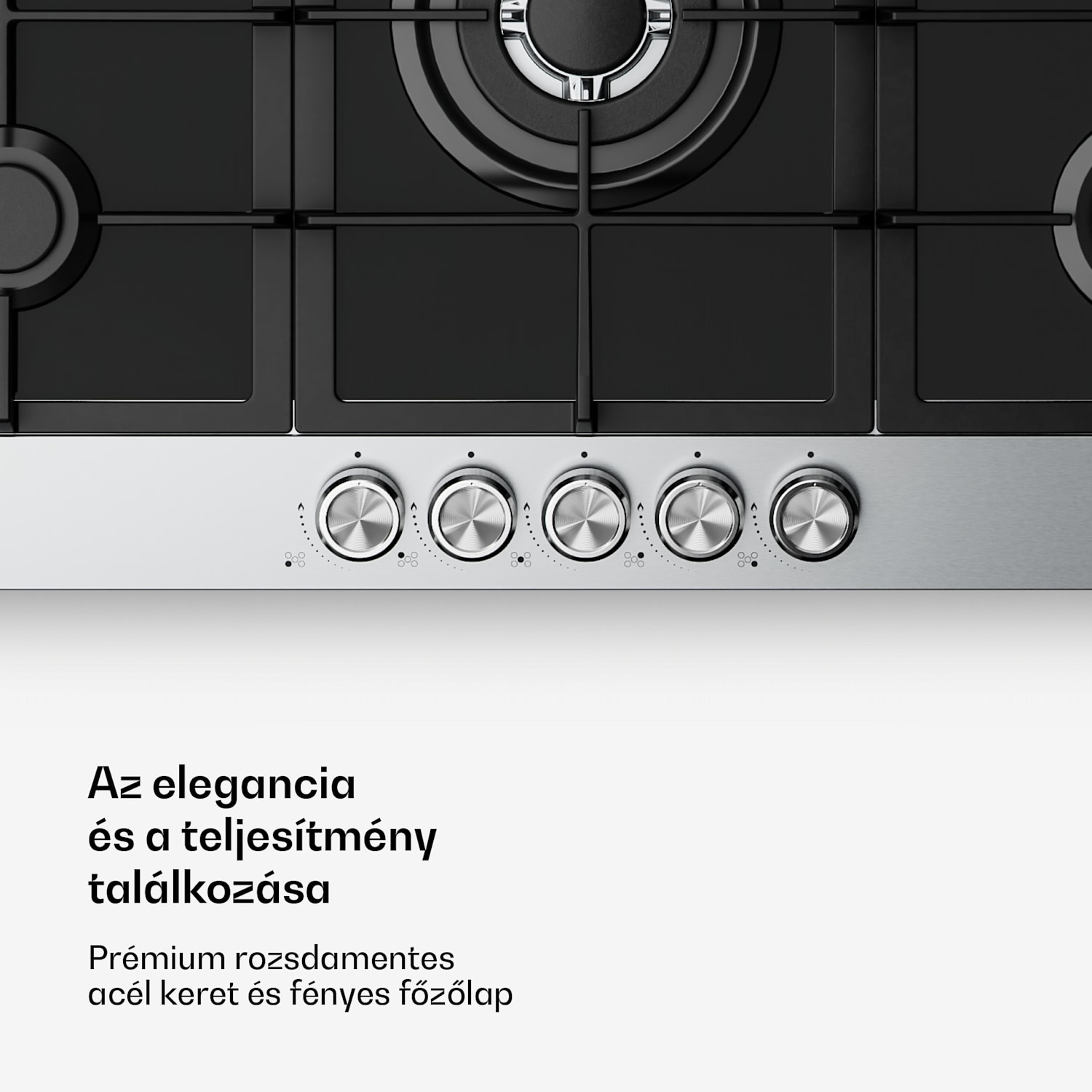 Verosteel gázfőzőlap, 5 égőfej, elektromos gyújtás, földgázzal és LPG-vel kompatibilis, 10400W, 90cm 90 cm | Ezüst