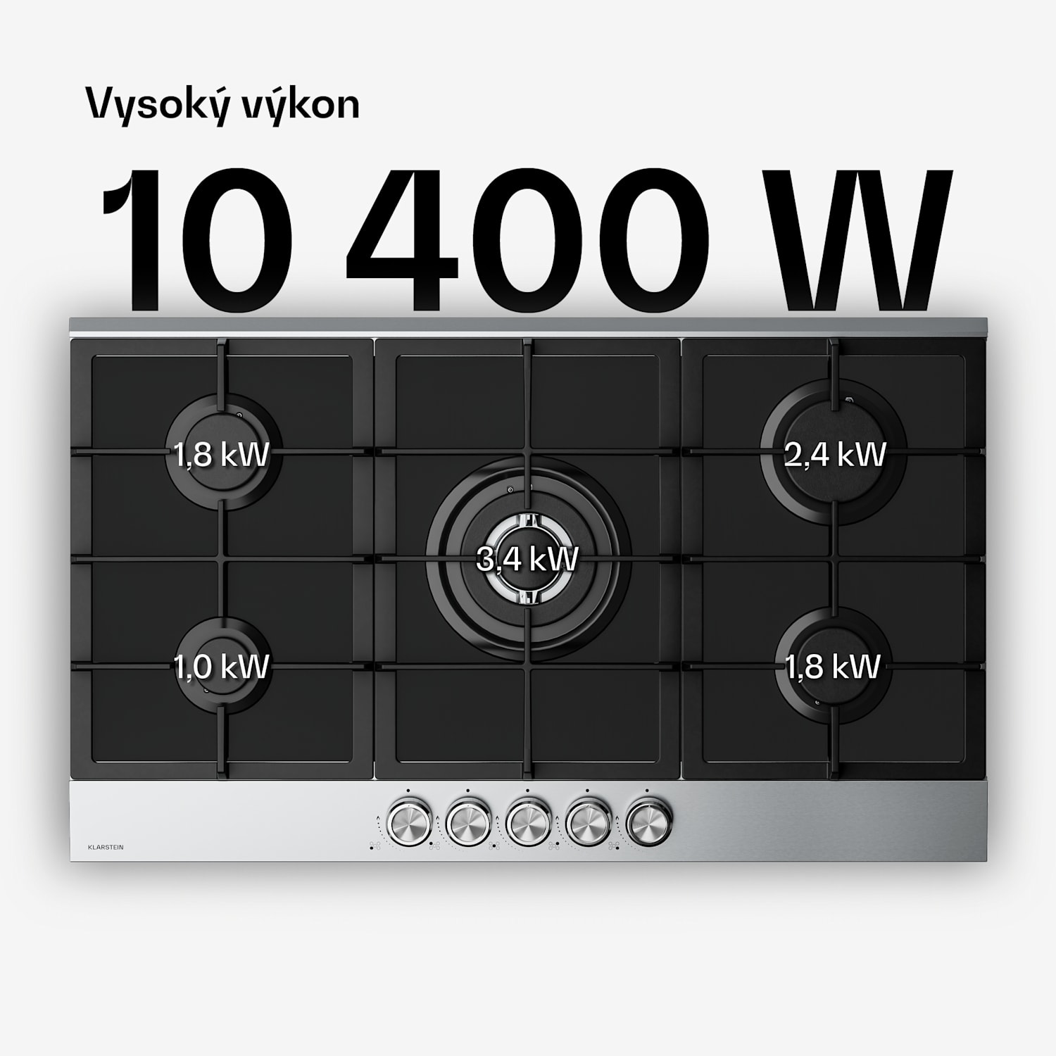 Verosteel plynová varná doska, 5 horákov, Elektrické zapalovanie, Kompatibilná s zemným plynom a LPG, 10400W, 90cm 90 cm | Strieborná