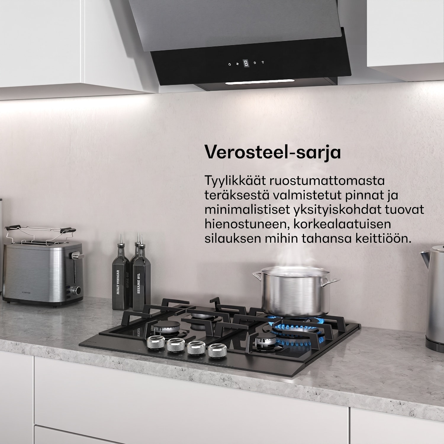 Verosteel kaasuliesi | 4 poltinta | sähkösytytys | maakaasu ja LPG yhteensopiva | 8000 W | 60 cm 60 cm | Musta