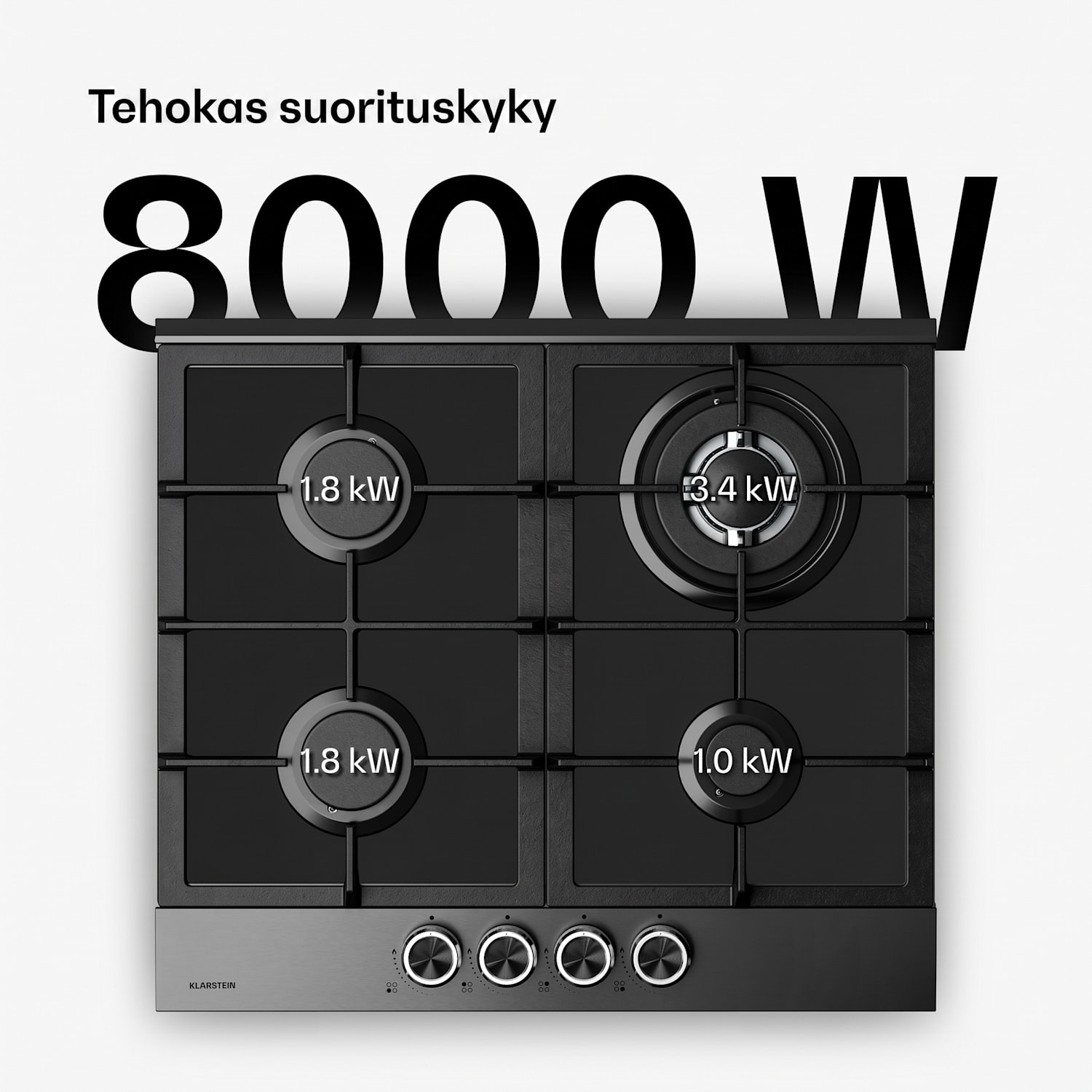 Verosteel kaasuliesi | 4 poltinta | sähkösytytys | maakaasu ja LPG yhteensopiva | 8000 W | 60 cm 60 cm | Musta