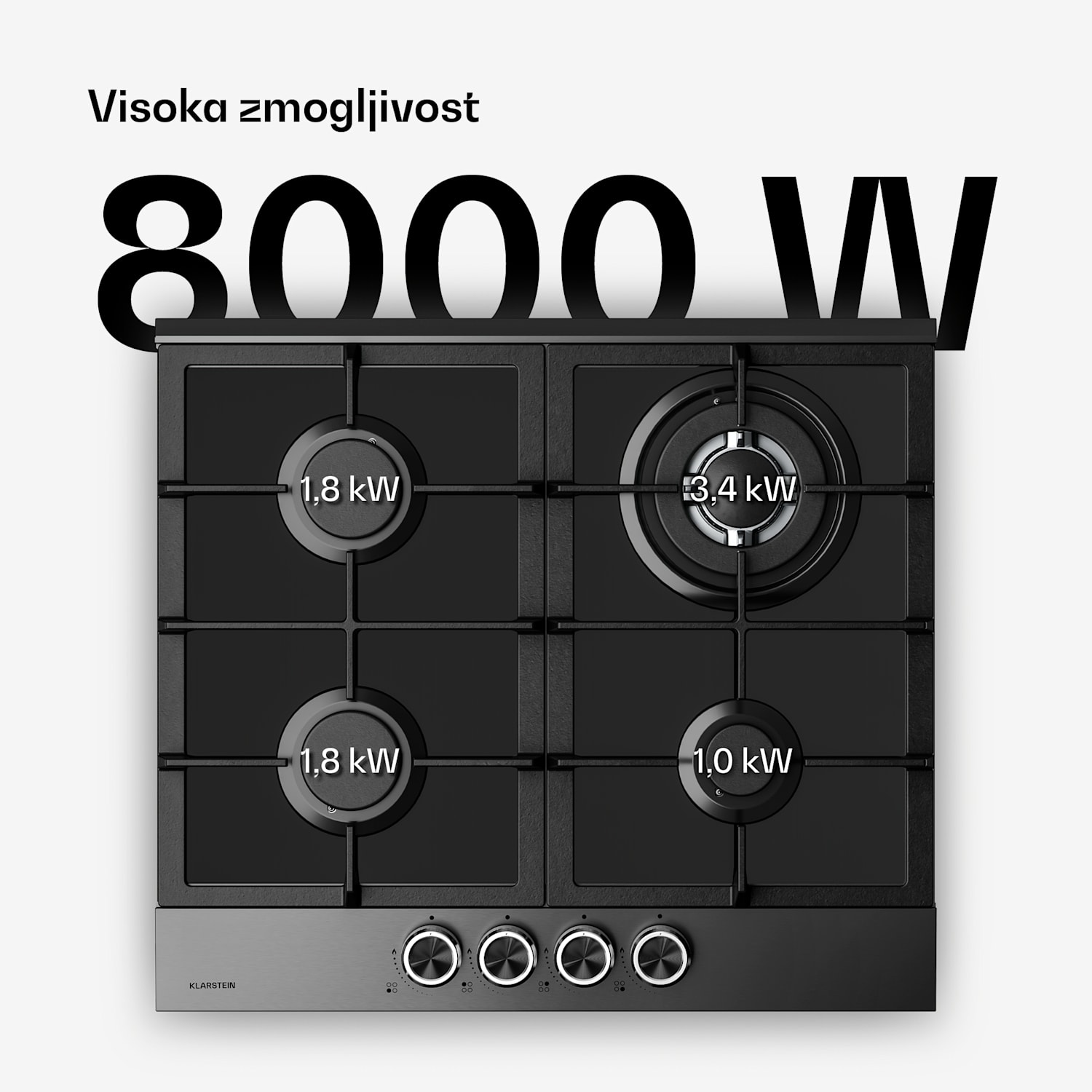Verosteel plinska kuhalna plošča, 4 gorilniki, električni vžig, združljiva z zemeljskim plinom in utekočinjenim naftnim plinom, 8000 W, 60 cm 60 cm | Črna