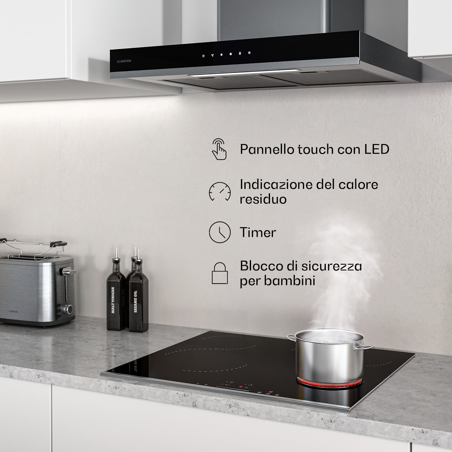 Verosteel - Piano cottura in vetroceramica | 4 zone | Minimalista, potente | 6600 W | 60 cm 60 cm