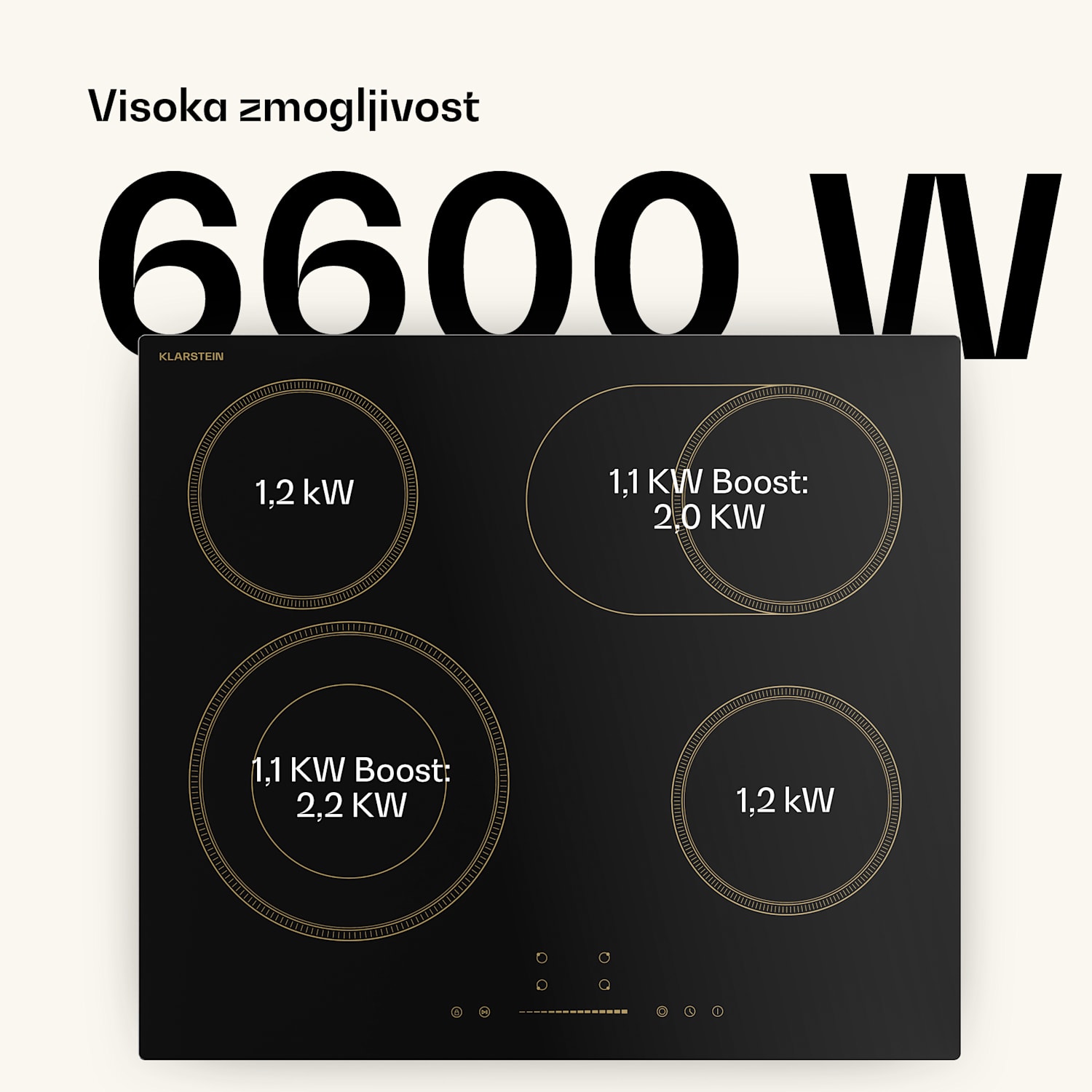 Victoria steklokeramična kuhalna plošča, 4 cone, Elegantna, brezčasna, 6600 W, 60 cm 60 cm