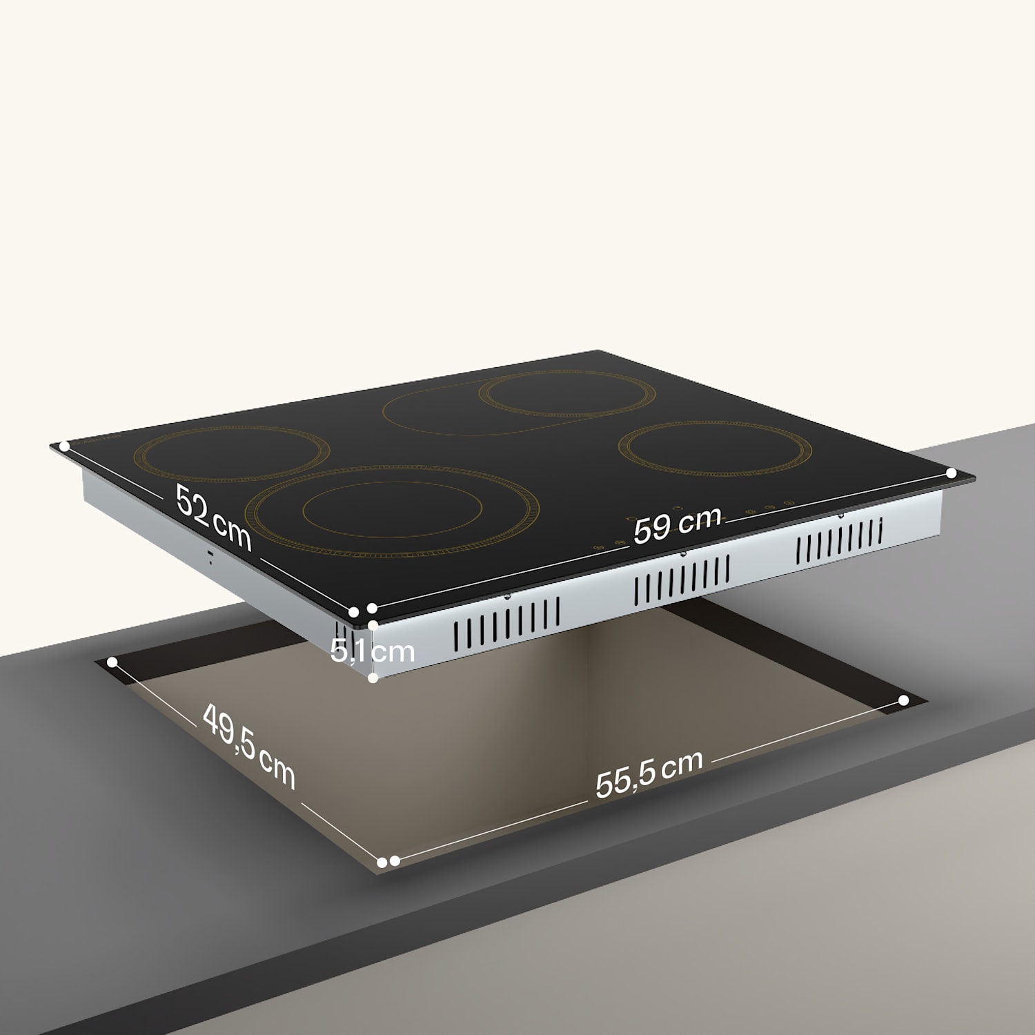 Victoria steklokeramična kuhalna plošča, 4 cone, Elegantna, brezčasna, 6600 W, 60 cm 60 cm