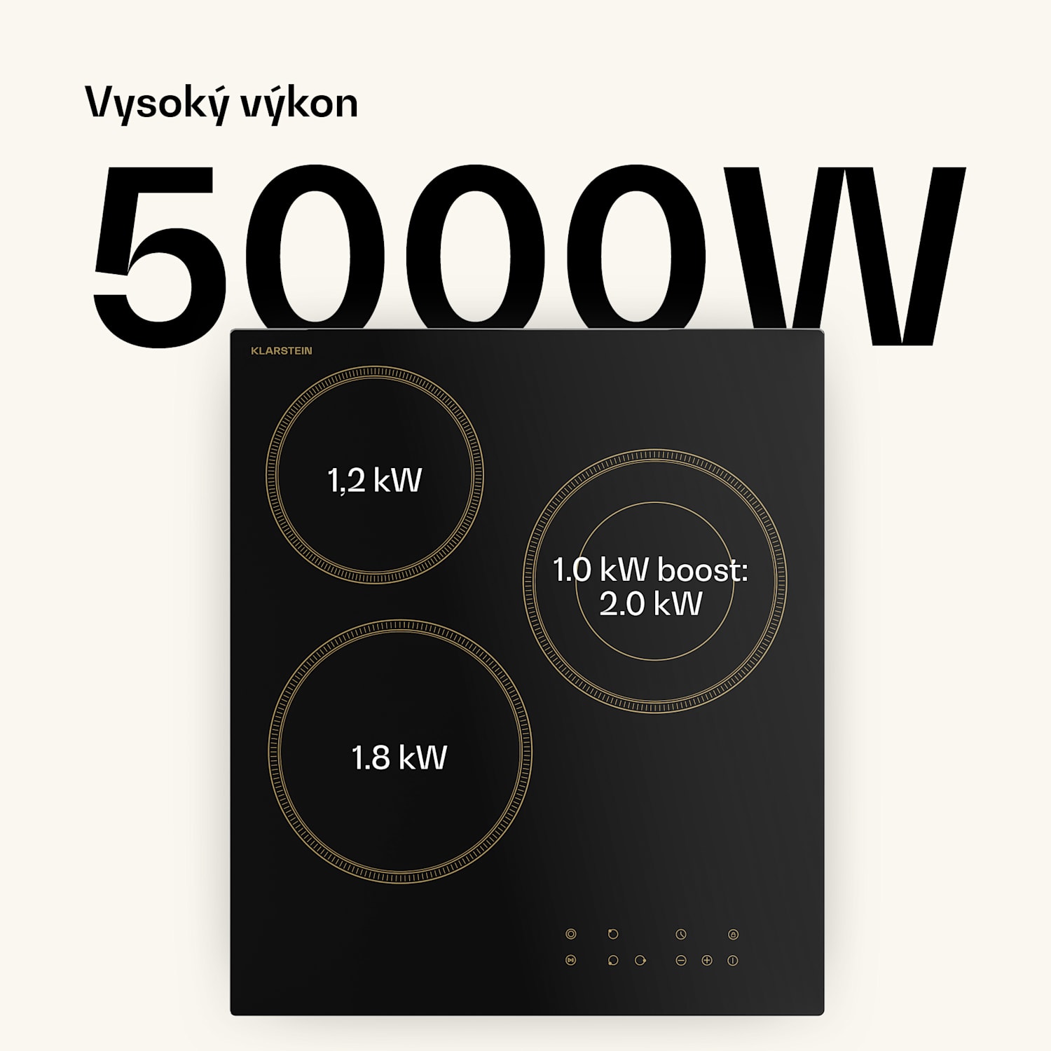 Victoria sklokeramická varná deska, 3 zóny, Elegantní, nadčasová, 5000 W, 45 cm 45 cm