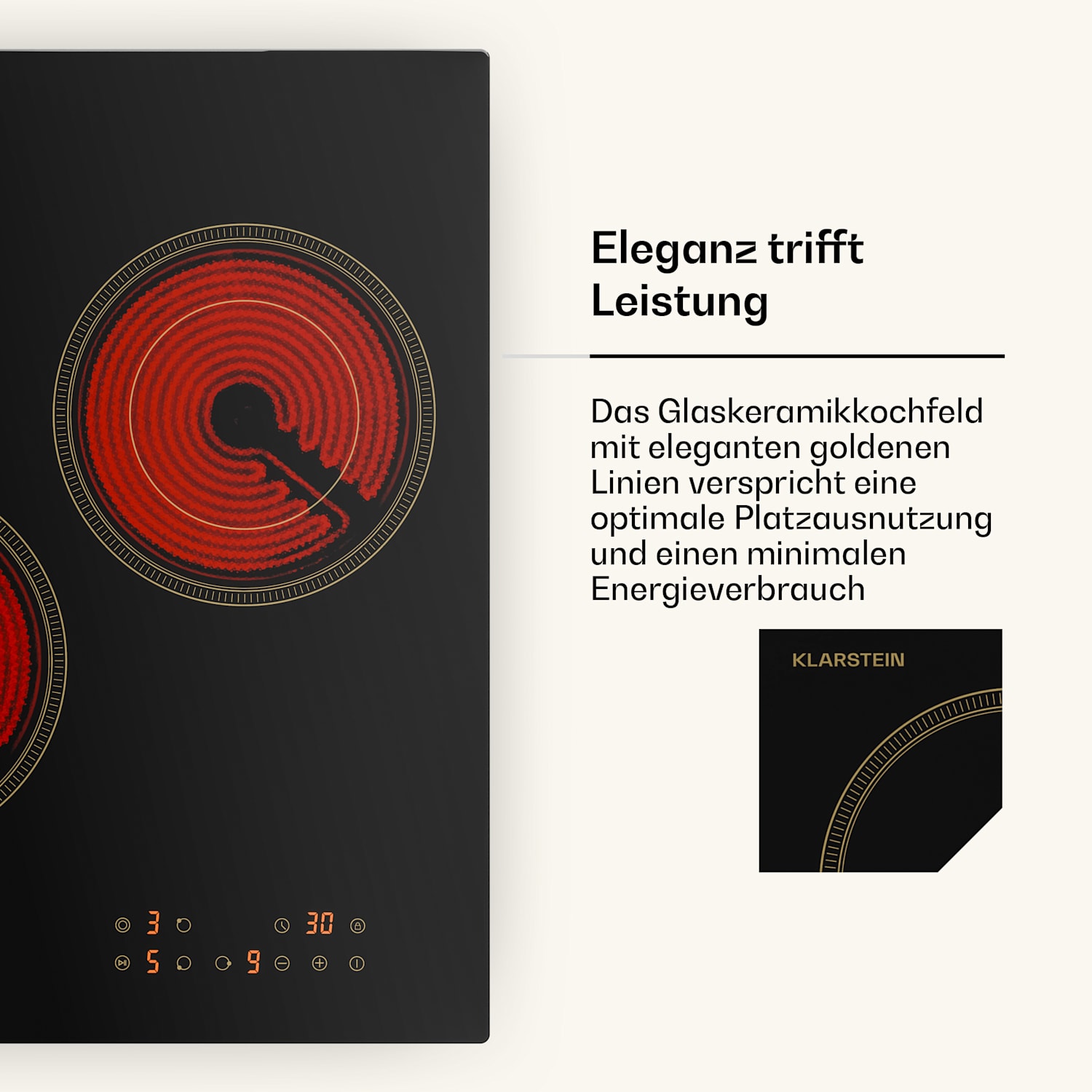 Victoria - Piano cottura in vetroceramica | 3 zone | Elegante e senza tempo | 5000 W | 45 cm 45 cm