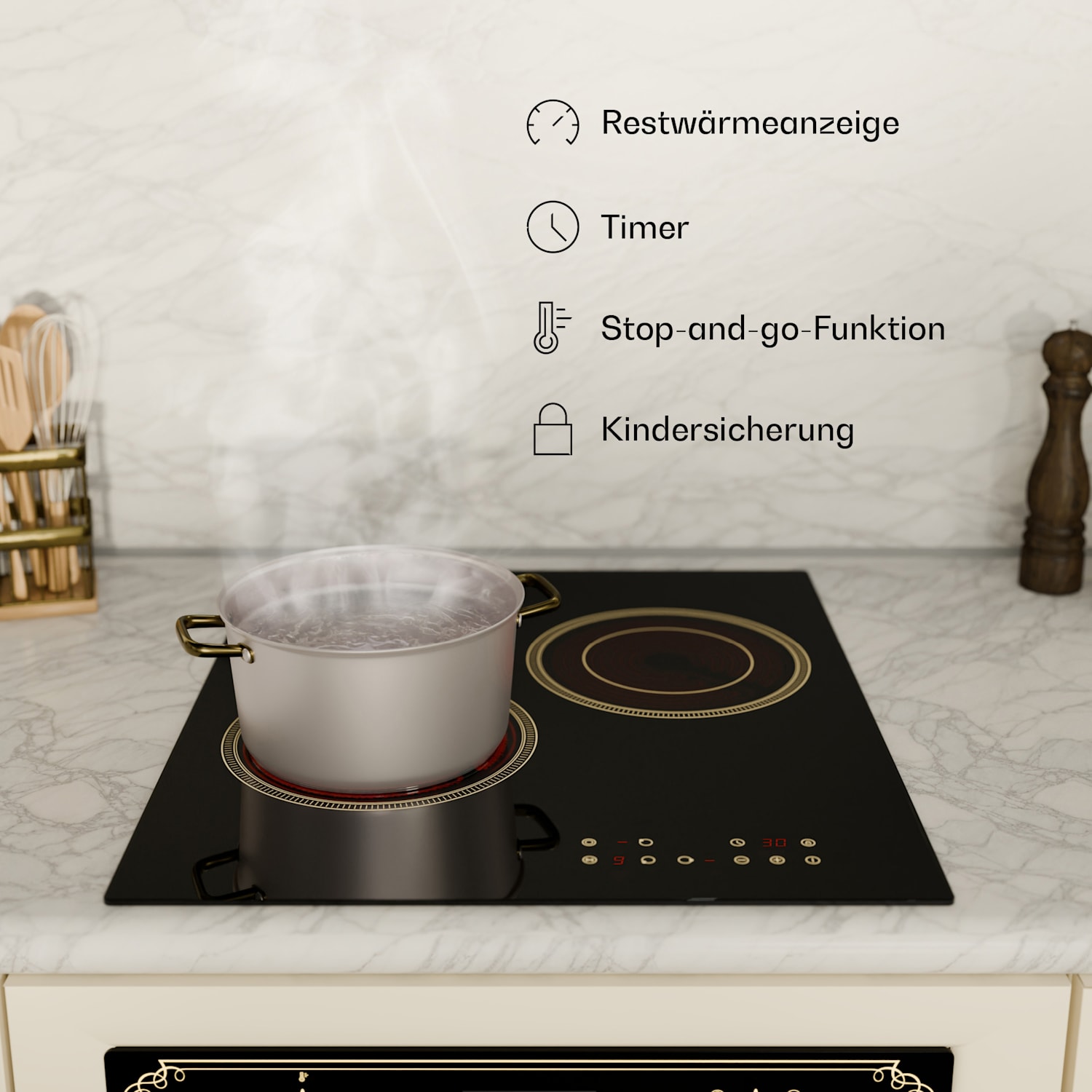 Victoria - Piano cottura in vetroceramica | 3 zone | Elegante e senza tempo | 5000 W | 45 cm 45 cm