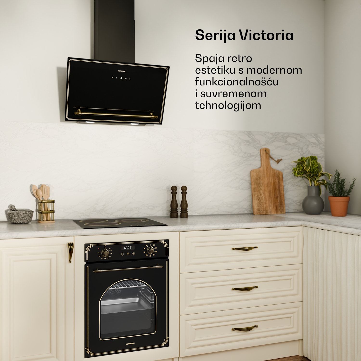 Victoria staklokeramička ploča za kuhanje, 3 zone, Elegantna, bezvremenska, 5000 W, 45 cm 45 cm