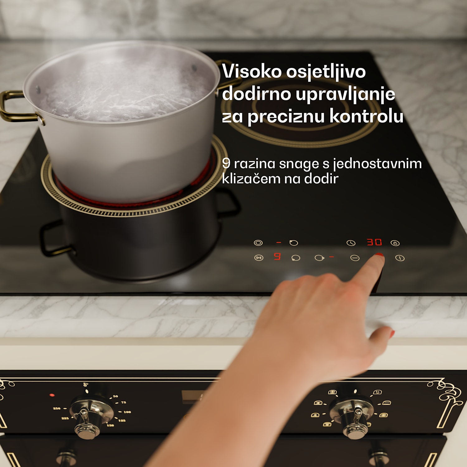 Victoria staklokeramička ploča za kuhanje, 3 zone, Elegantna, bezvremenska, 5000 W, 45 cm 45 cm