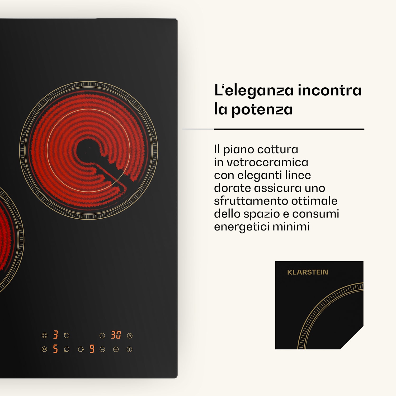 Victoria - Piano cottura in vetroceramica | 3 zone | Elegante e senza tempo | 5000 W | 45 cm 45 cm