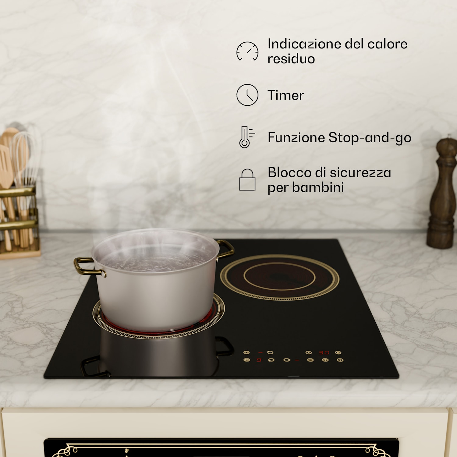 Victoria - Piano cottura in vetroceramica | 3 zone | Elegante e senza tempo | 5000 W | 45 cm 45 cm