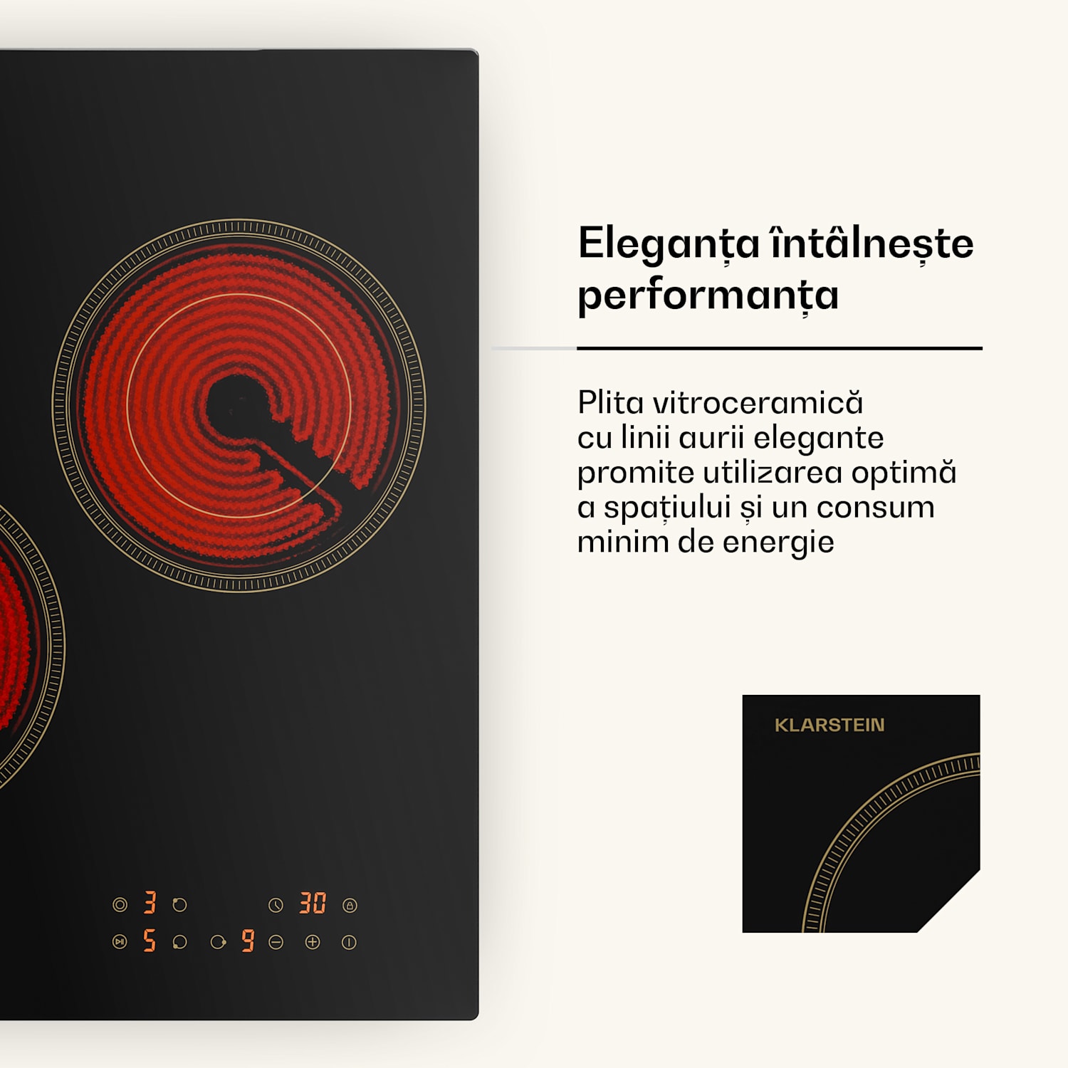 Victoria plită vitroceramică, 3 zone, Elegant, atemporal, 5000 W, 45 cm 45 cm