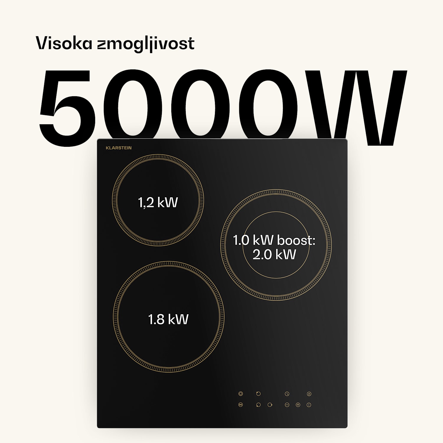 Victoria steklokeramična kuhalna plošča, 3 cone, Elegantna, brezčasna, 5000 W, 45 cm 45 cm